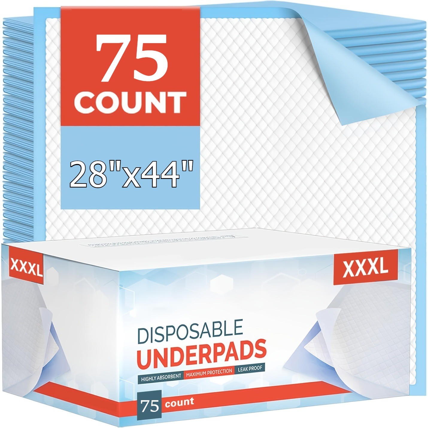 XXXL Bed Pads Disposable for Adult Extra Large (28″x44″, 75/150 Counts)