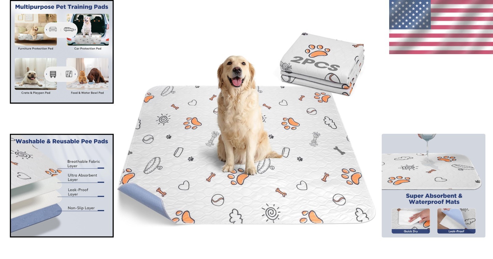 Portable & Washable 36×41″ Dog Pads – Non-Slip Design for Indoor Use (Set of 2)