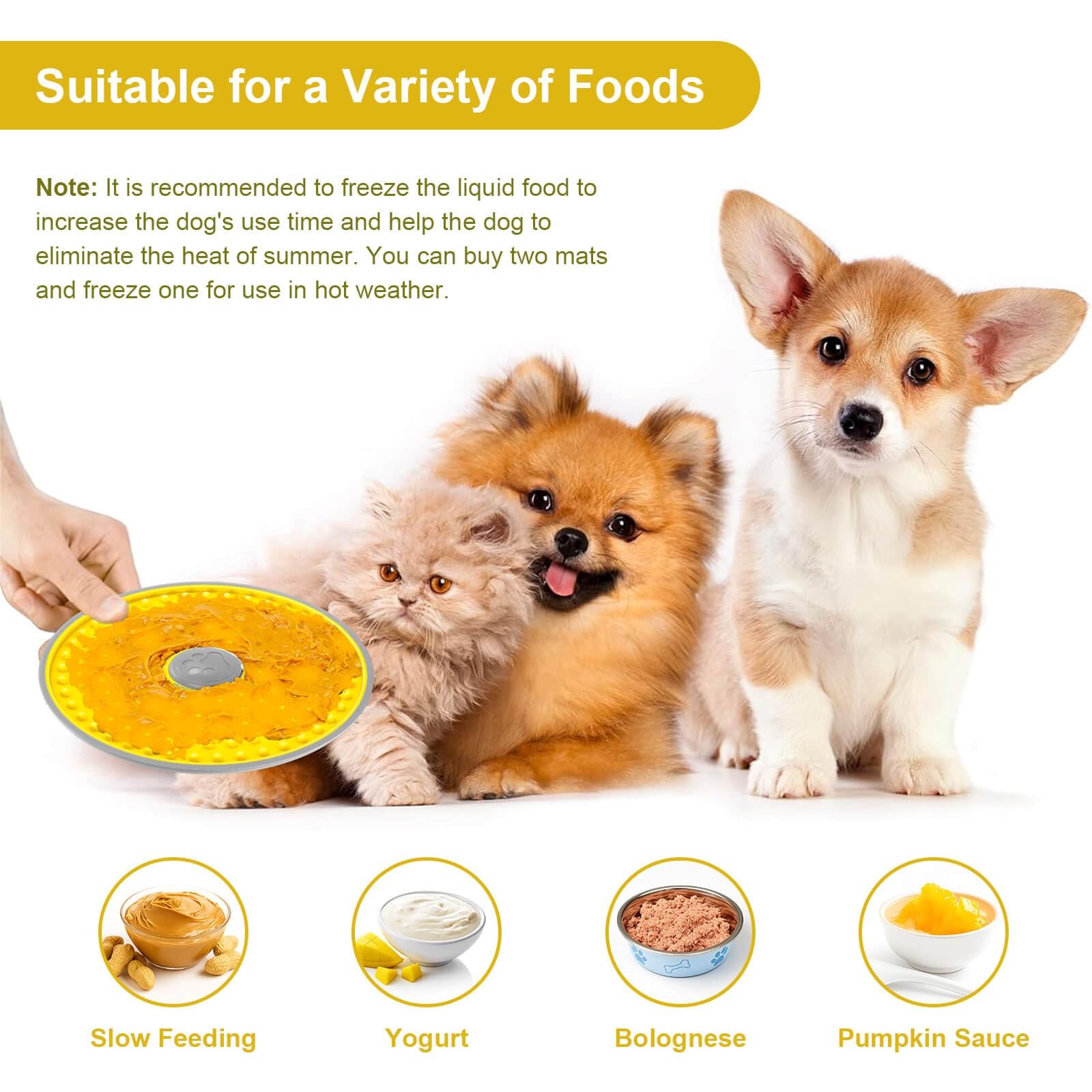 Lalolee Lick Mat for Dogs Crate, Dog Pads Slow Feeder, 1 pcs, Yellow