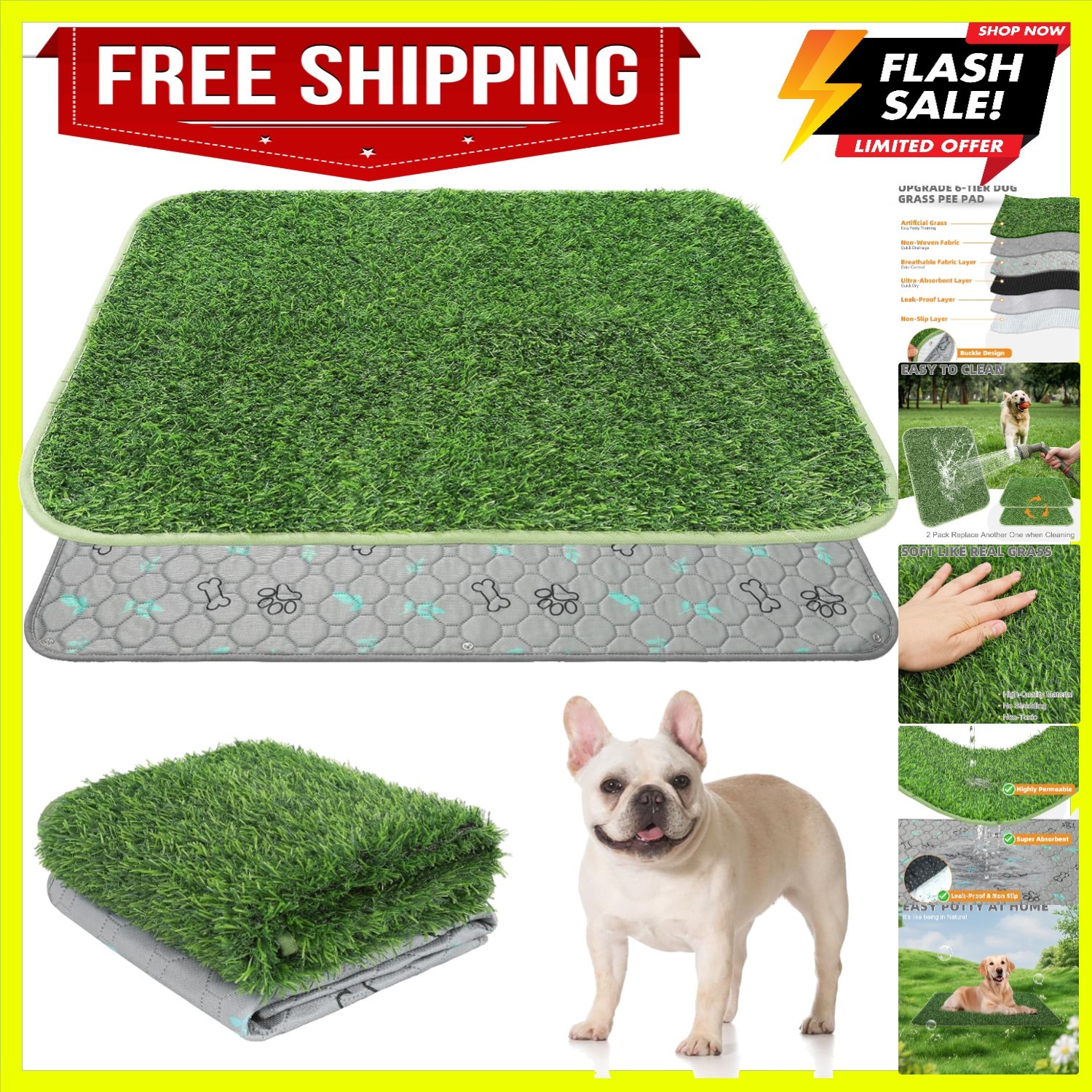 Dog Grass Pad with Washable Pee Pads for Puppy Potty Tray,20″*25″ Soft Artifi…