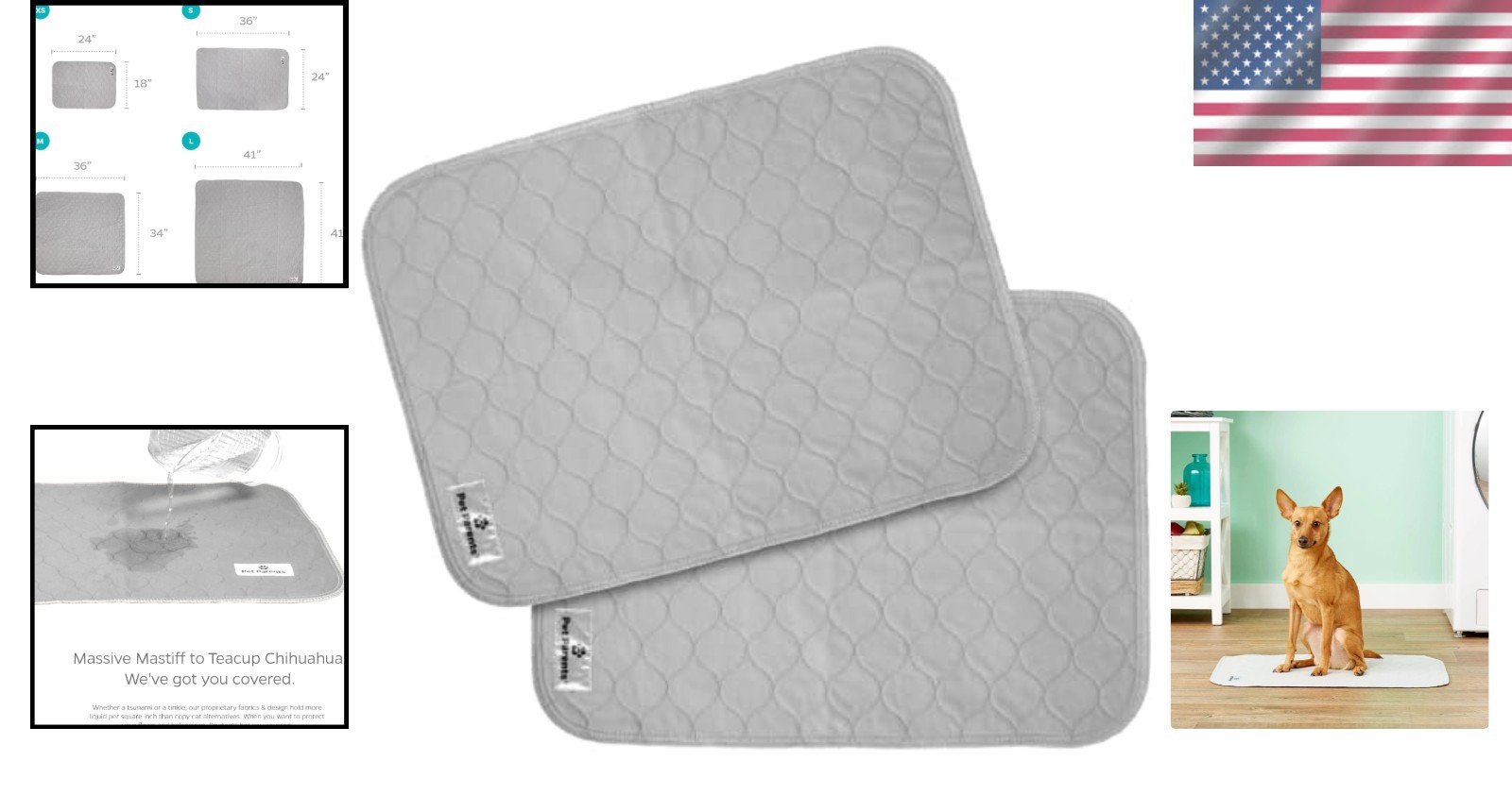 Pawtect Washable Dog Pee Pads 2 Pack 18×24 inch Reusable Waterproof Grey