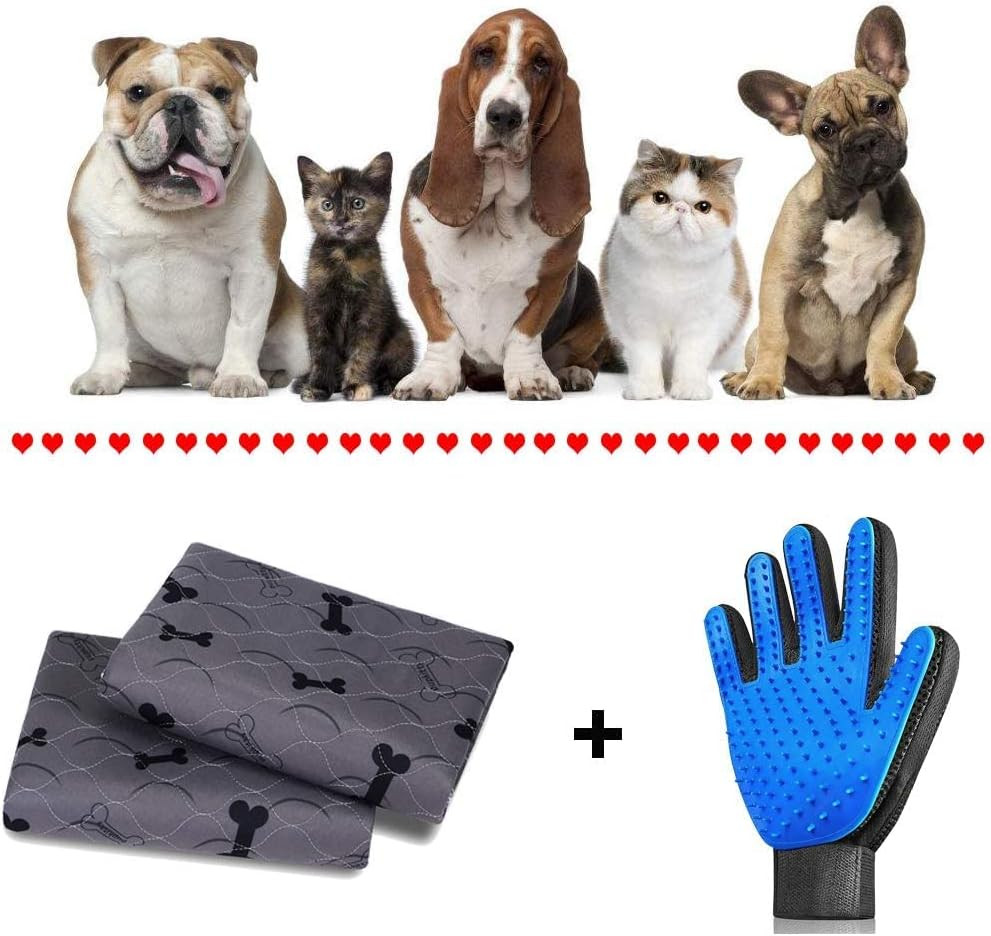 Washable Dog Pee Pads with Free Grooming Gloves,Non Slip Dog Mats with Great Uri