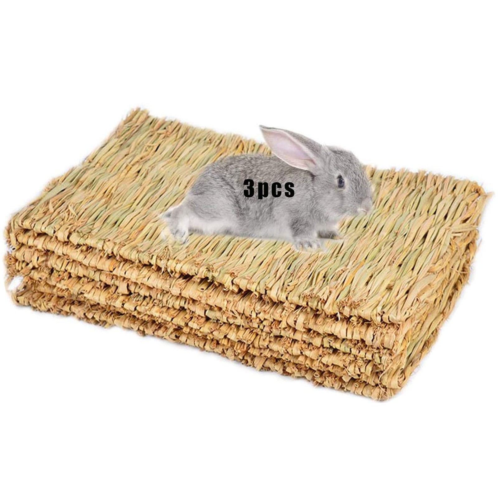Hamiledyi Grass Mat Woven Bed Mat for Small Animal Bunny Bedding Nest Chew Toy B