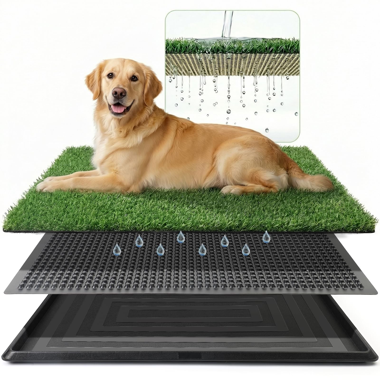 Grass Pad for Dogs Potty – 3-Layer Reusable Dog Grass Pad with Tray, Washable…