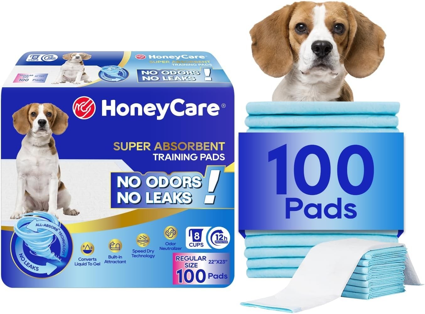 Odor Eliminating Dog Training Pads 100 Pack – Large 22″ x 23″ Leak-Proof Design