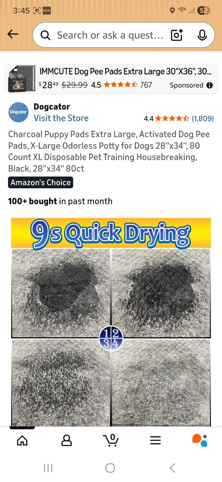 Puppy Pads Extra Large 28 x34 80 Count Charcoal Dogcator Activated X-Large Potty