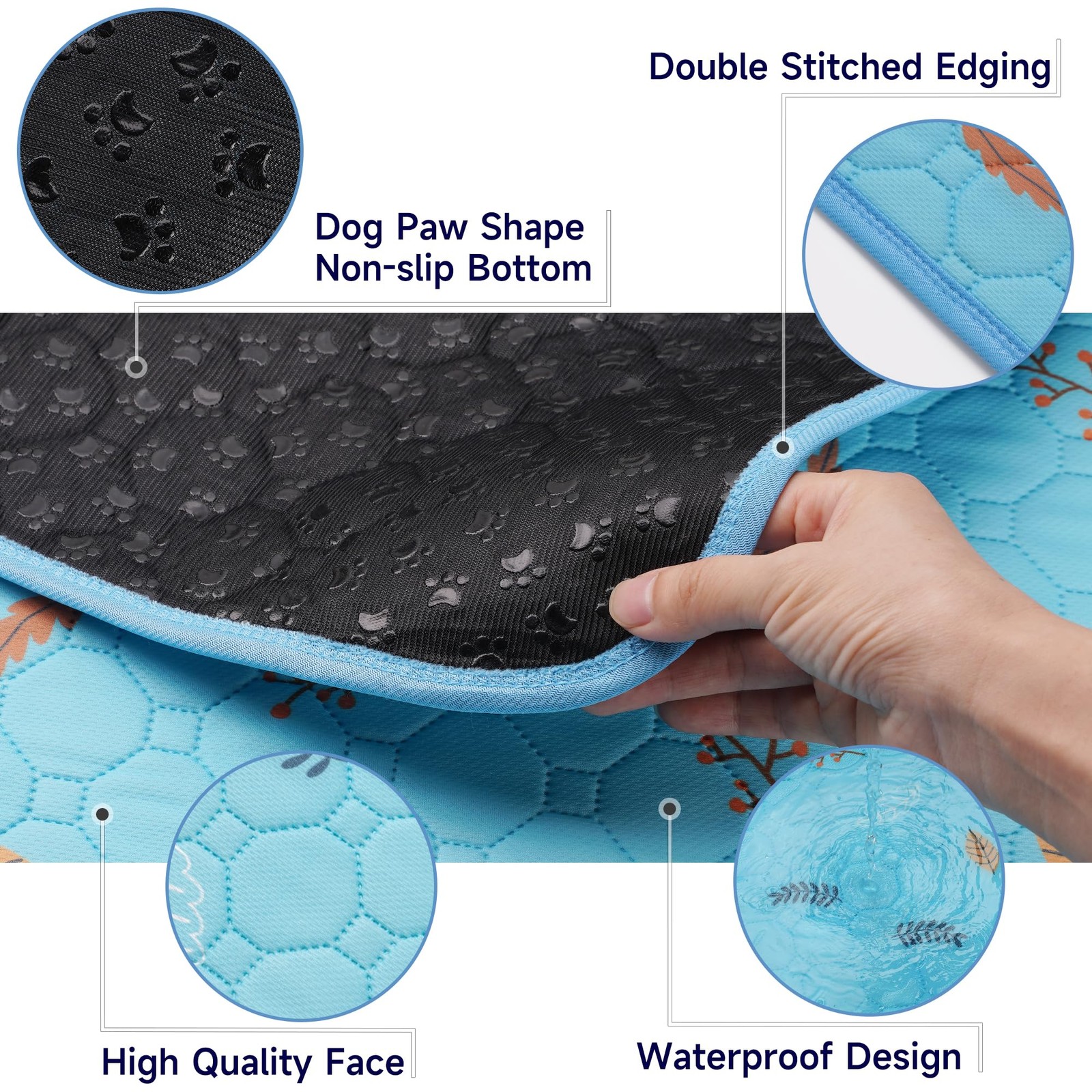 Sunheir Washable Pee Pads for Small 12×12 Inch (Pack of 5), Leaves – Sky Blue