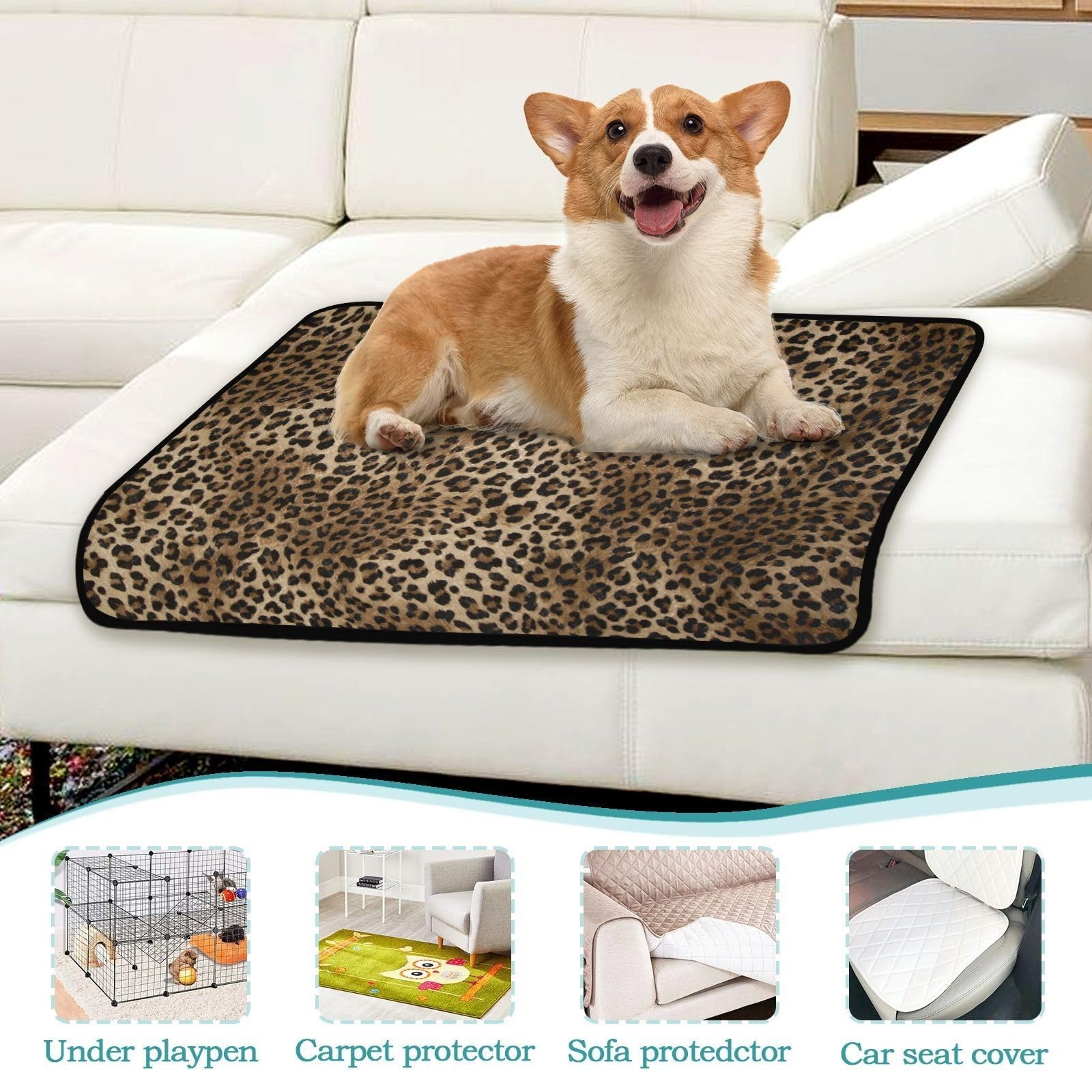Vintage Leopard Print Washable Dog Pee Pads, 2-Pack Reusable Waterproof Pet Trai
