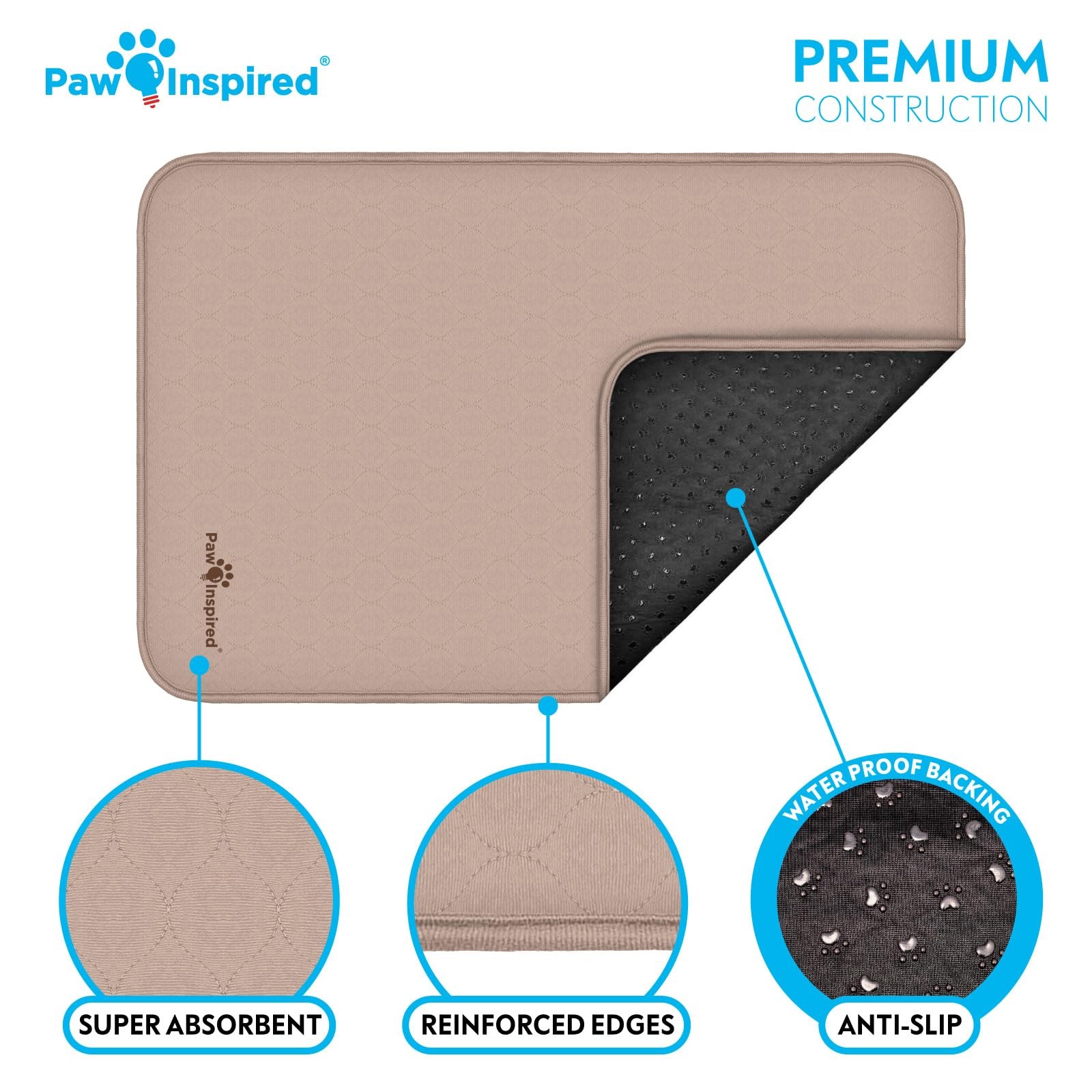 Paw Inspired Washable Crate Liners for Dogs 2 Pack, Leakproof, NonSlip Pee Pa…