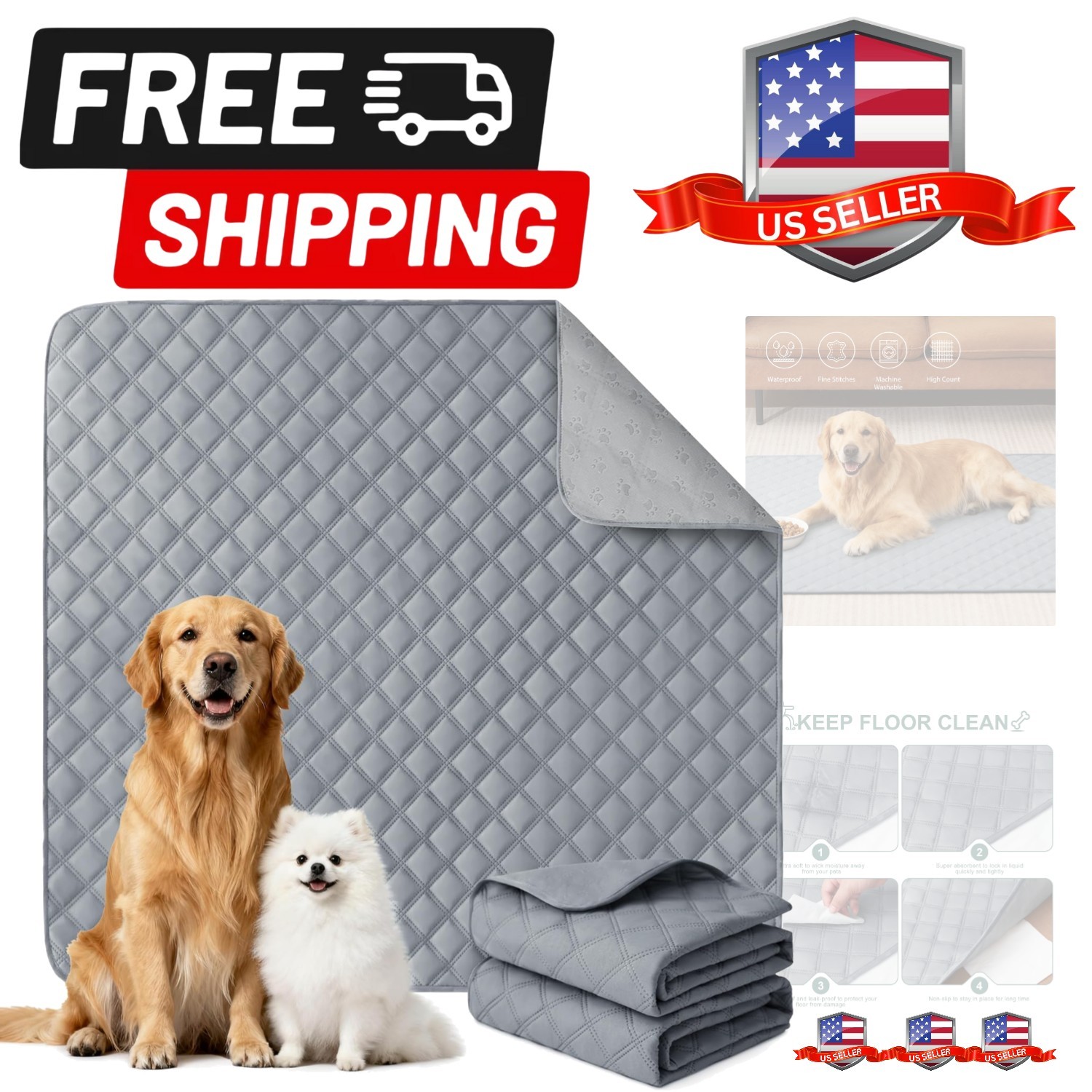 Reusable Washable Pee Pads for Dogs Large/Extra Large 36” x 41” 2 Pack, Abs…