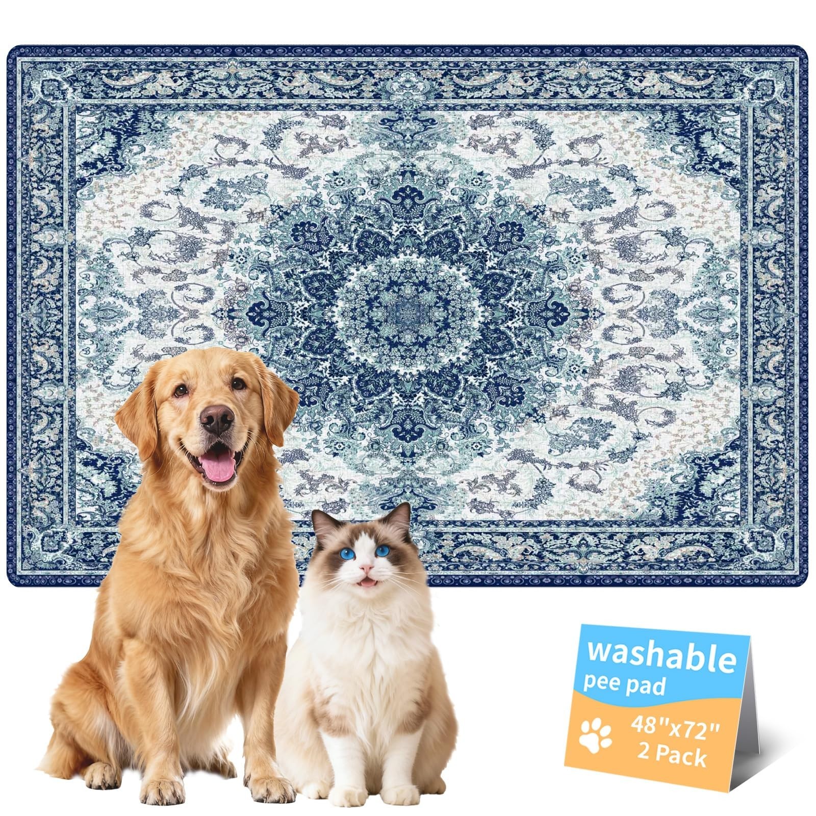 Washable Dog Pee Pads – Reusable Ultra-Absorbent Waterproof Training Mat, 2 Pack