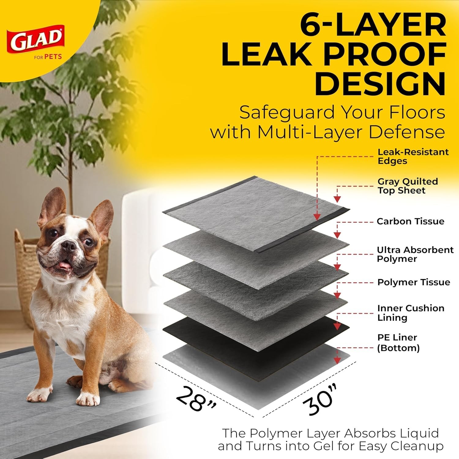 Pets Large Dog Training Pads Activated Charcoal 28×30 Jumbo 50 Count