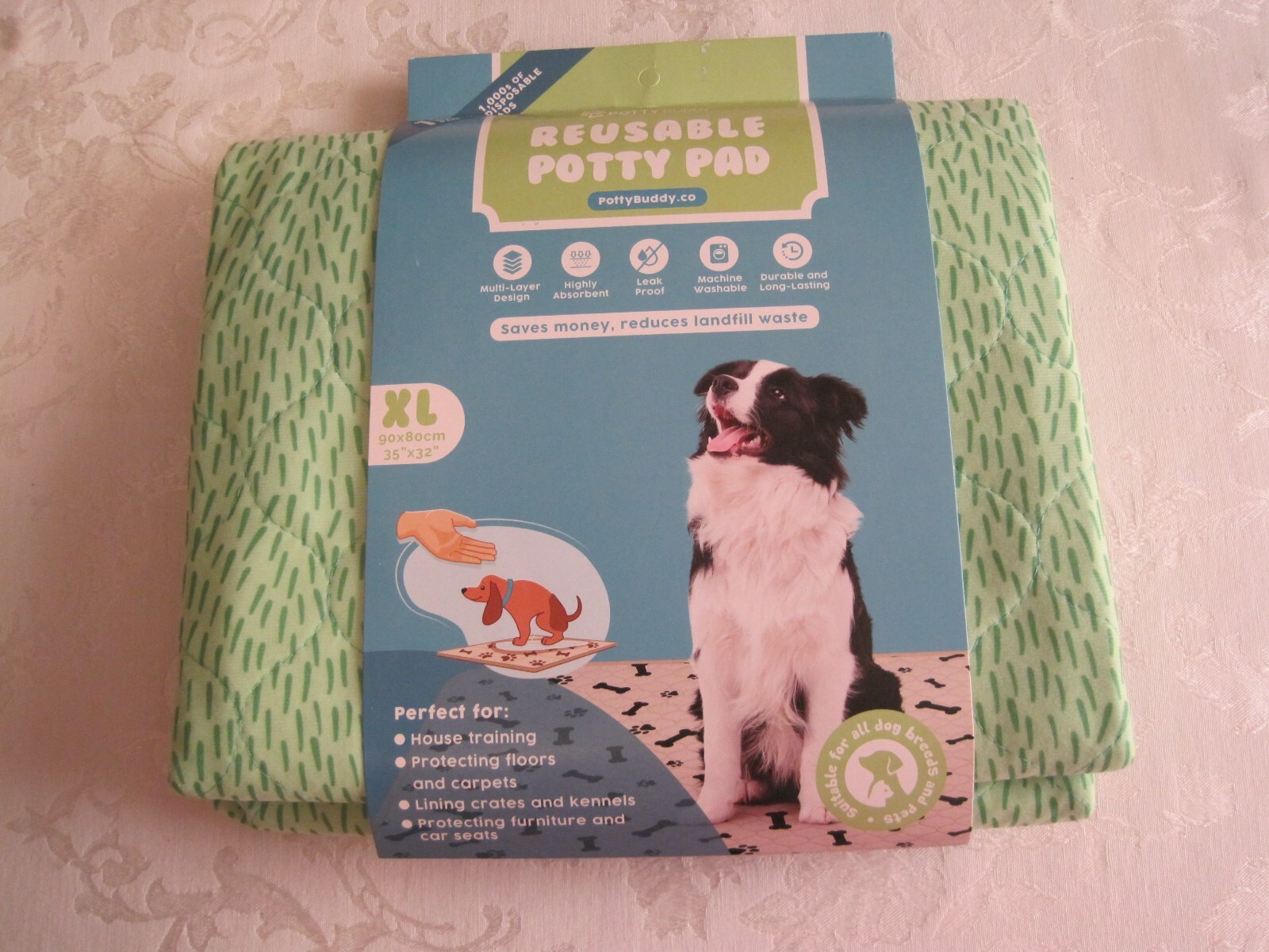 POTTY BUDDY REUSABLE WASHABLE HOUSE TRAINING POTTY PAD-GREEN