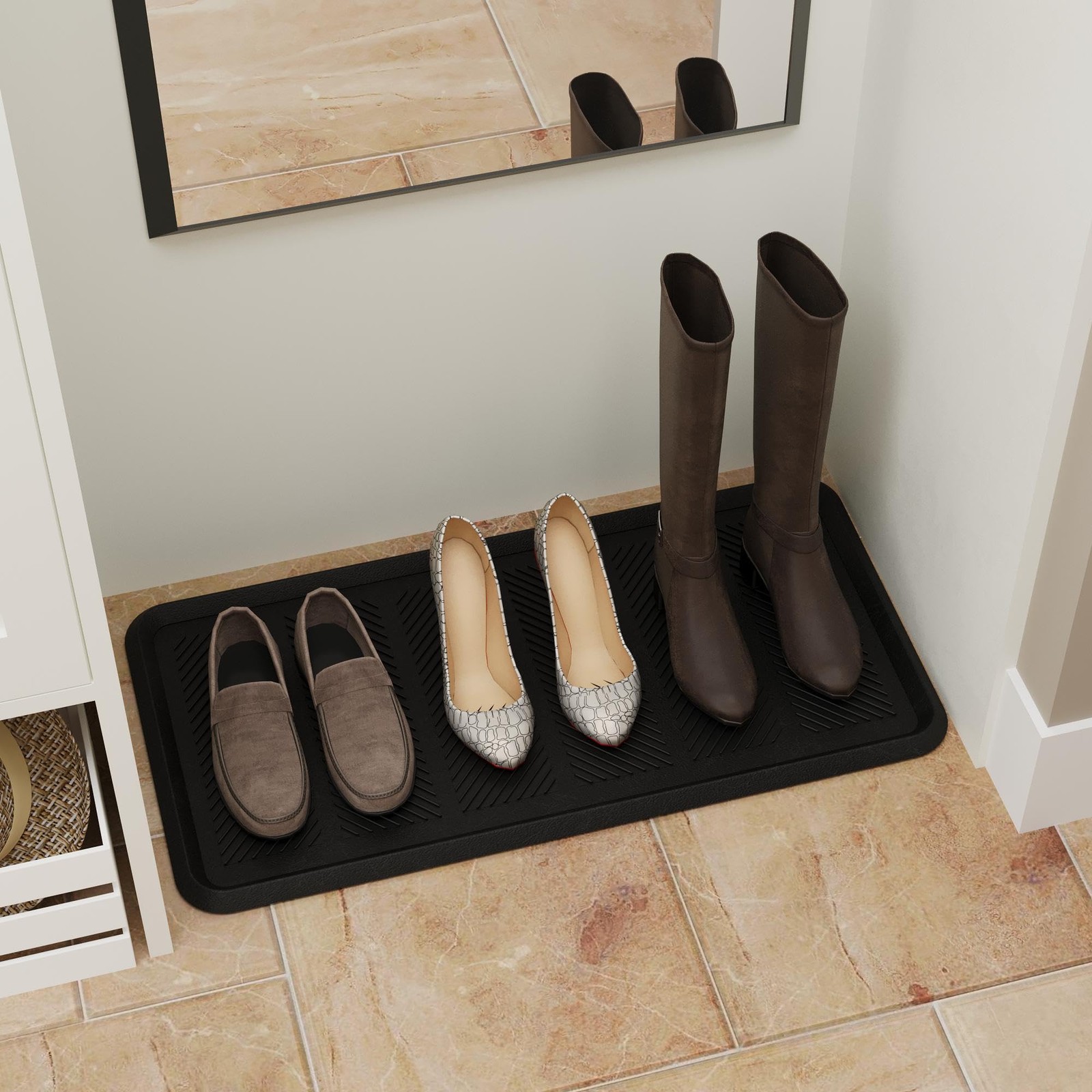 16×32 Indoor Outdoor Rubber Boot Tray Non Slip Entryway Garage Patio Mat Black