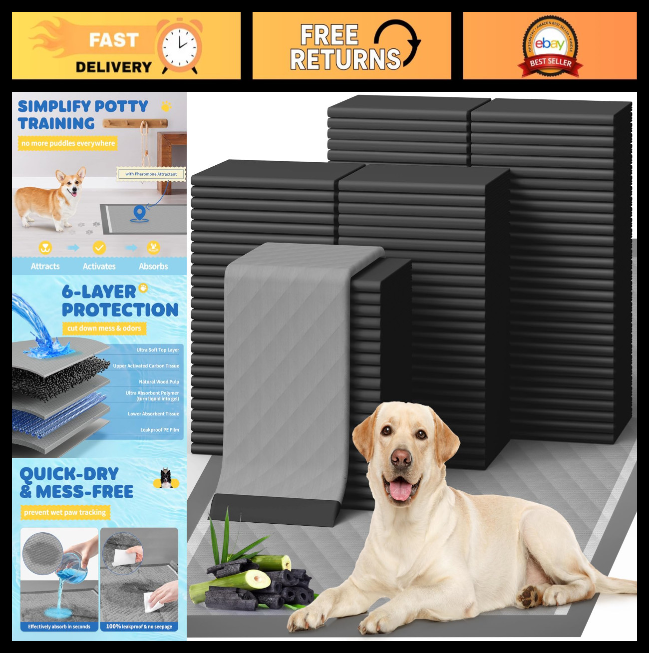 100-Pack X-Large Dog Pee Pads 34”x28” Leak-Proof Quick-Dry Potty Training Pads