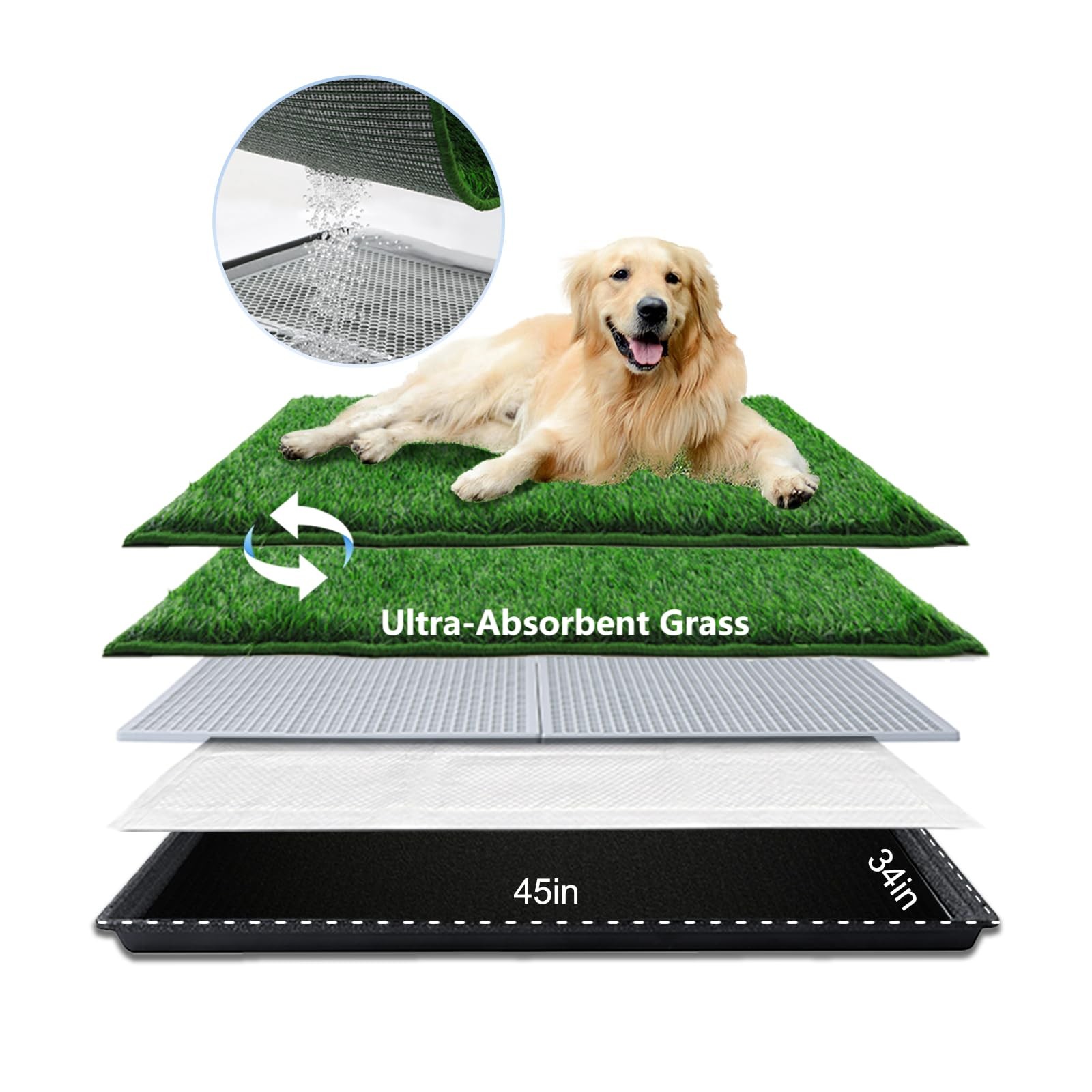 Dog Grass Pad with Tray Extra Large 45”×34”, Dog Litter Box with Odor Free Ar…