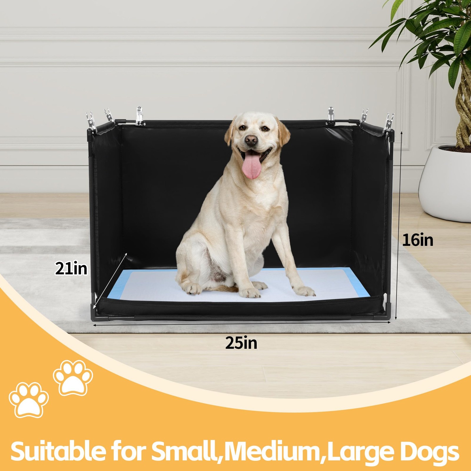 Dog Pee Pad Holder with High Walls, No-Spill Indoor Potty for Large Dogs, Fol