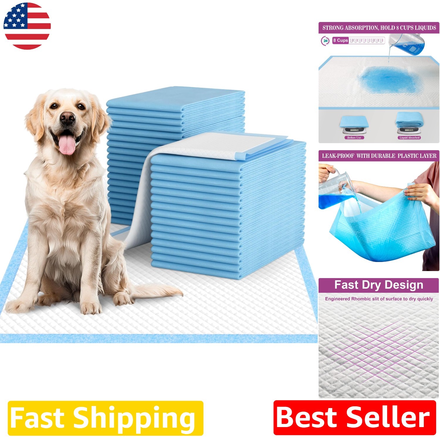 XL Dog Pee Pads 60ct Super Absorbent 6-Layer Leak-Proof Quick-Dry Puppy Train…