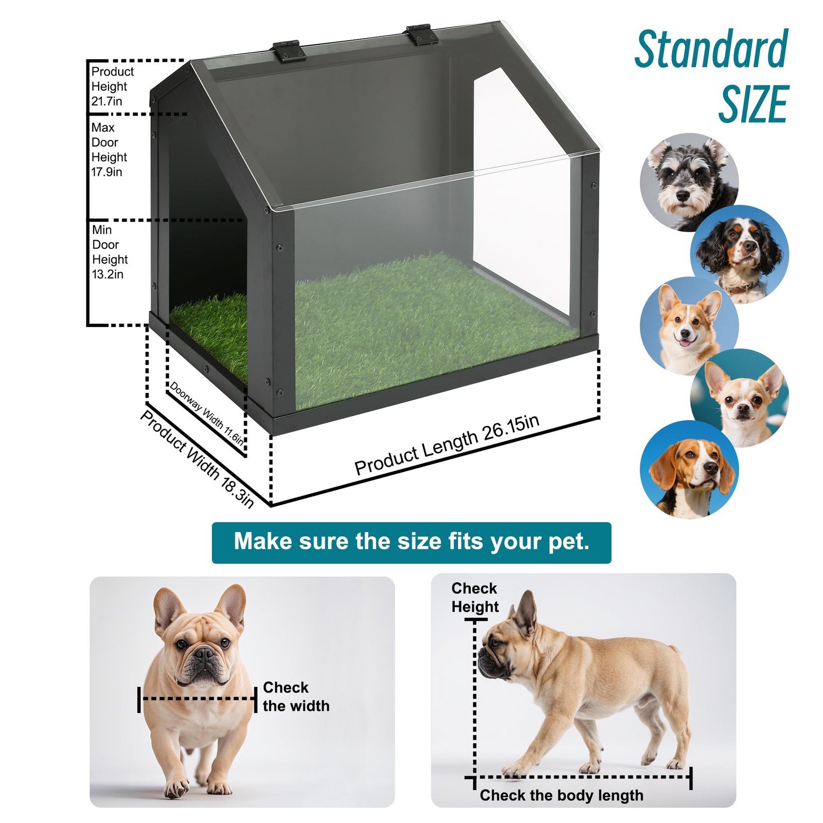 Stylish Indoor Dog Potty with High Walls, Durable Washable Fake Grass Mat, Sp…
