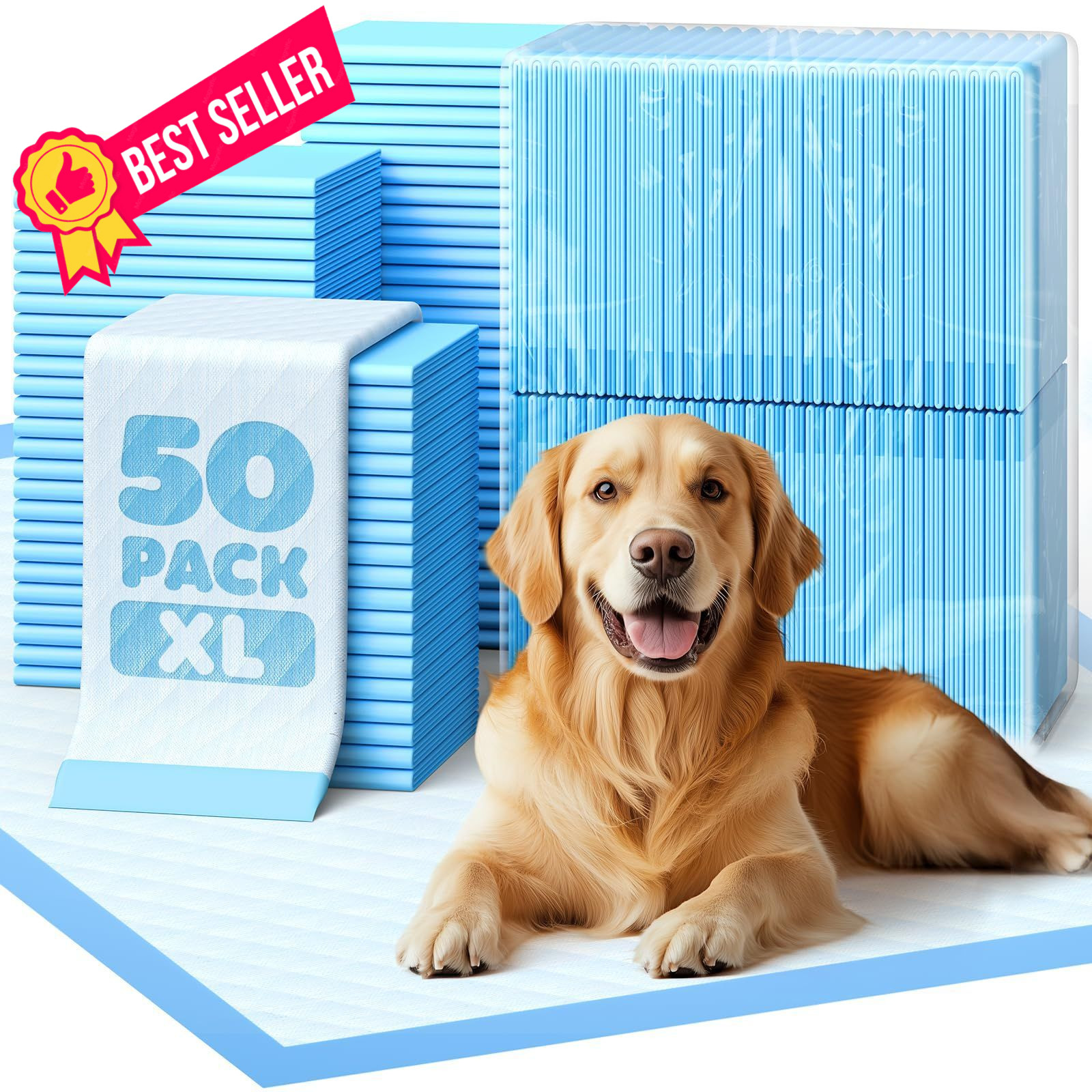 50-Pack Extra Large Pee Pads – 34″ x 28″ Puppy x – 50 Packs, Blue