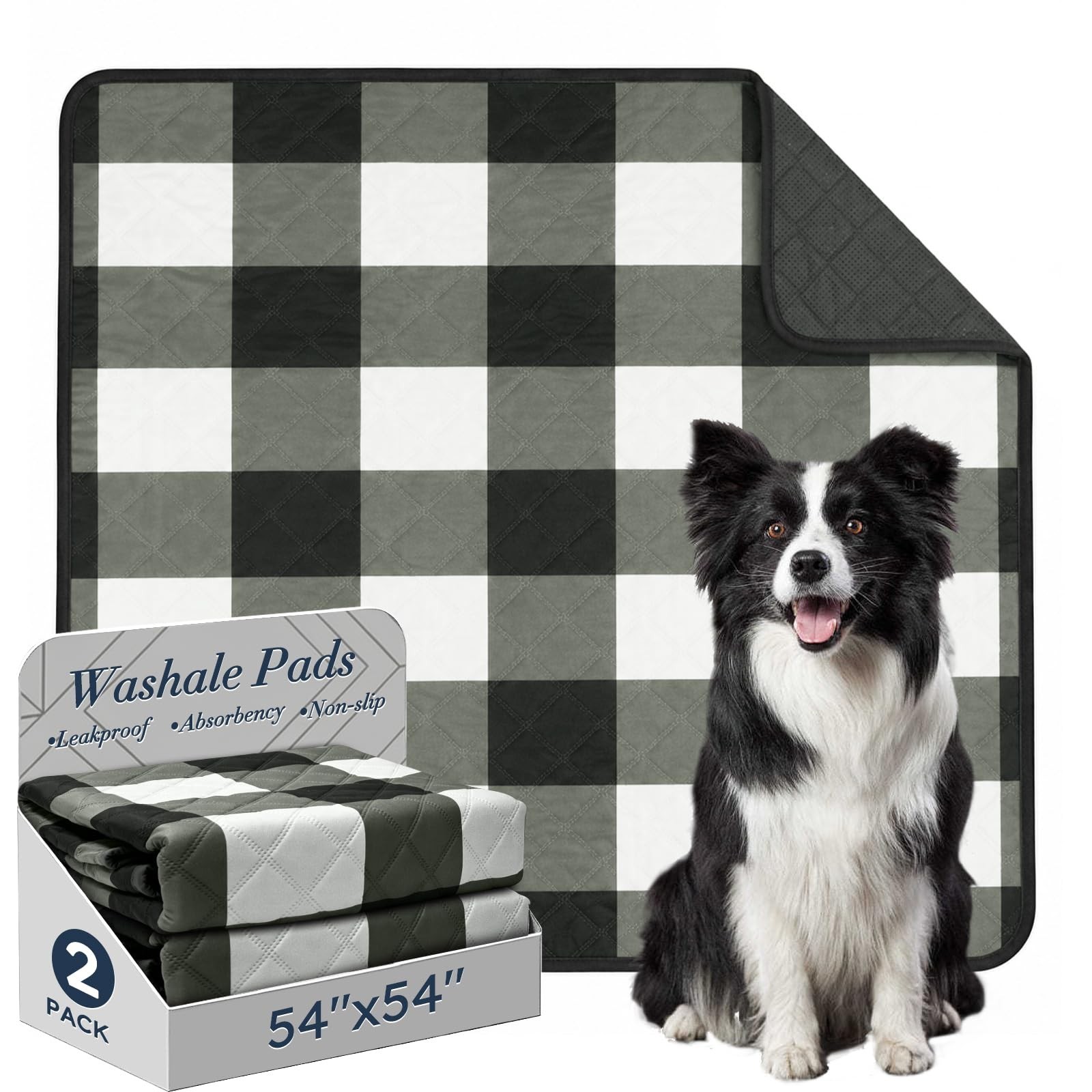 Washable Pee Pads for Dogs(2-Pack, 54″x54″),Absorbent & Leakproof Reusable Tr…