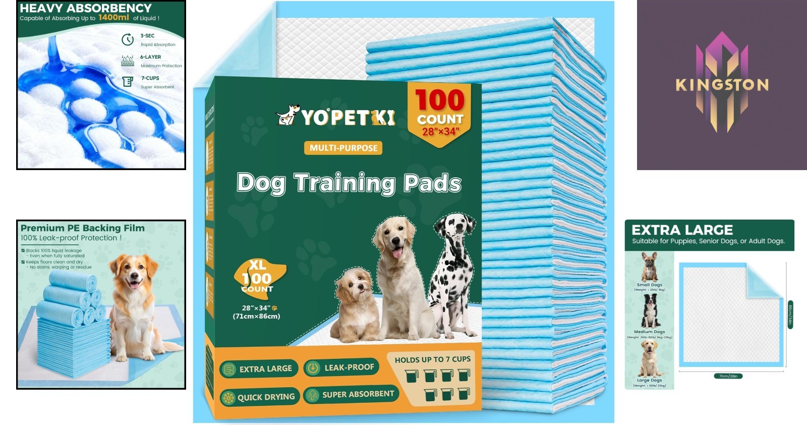 100 Count Quick-Dry Extra Large Puppy Pads 28″x34″ – Super Absorbent & Pet Safe