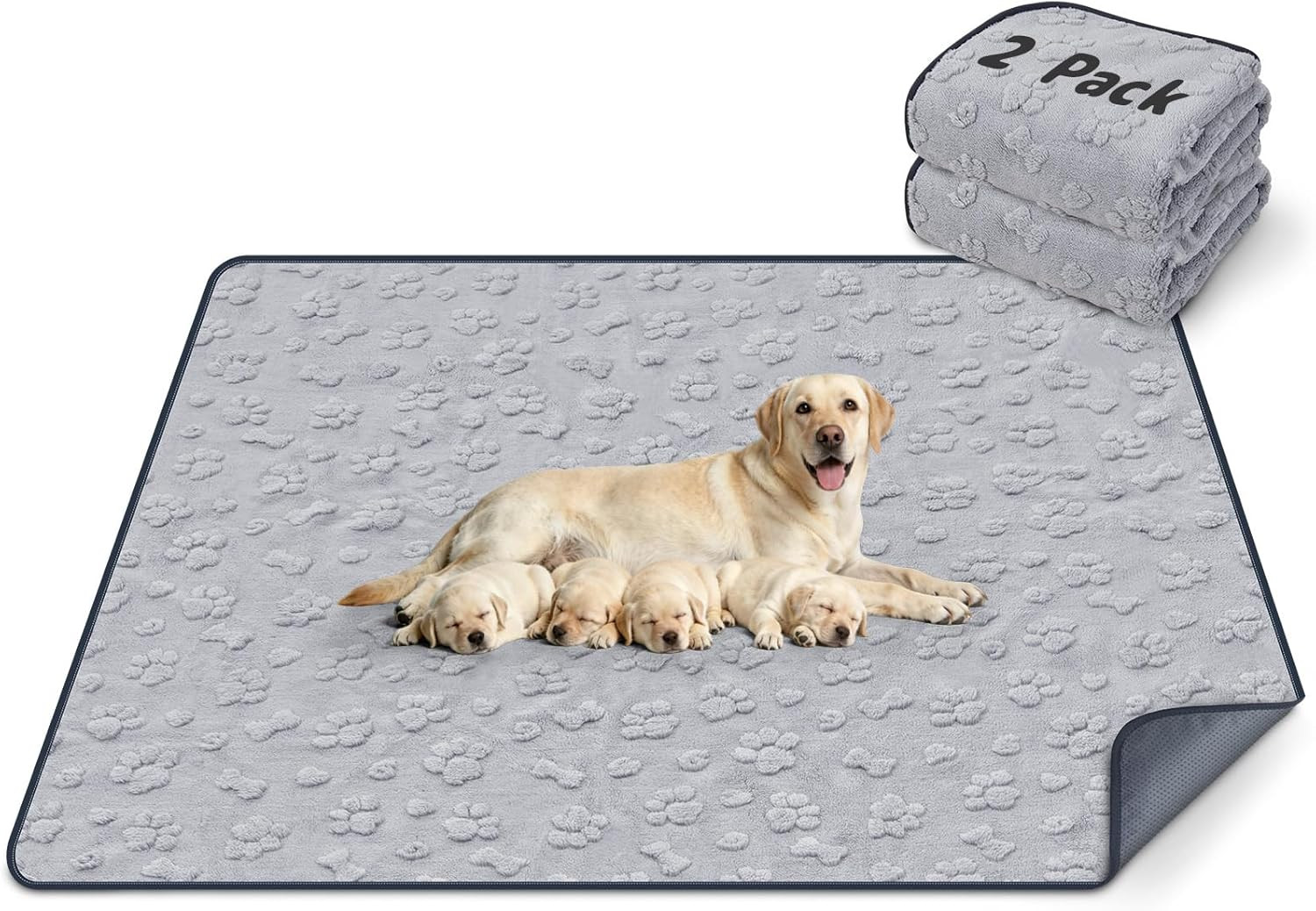 Washable Pee Pads for Dogs 36″X48″, 2 Packs Extra Large Whelping Pads for Floor,