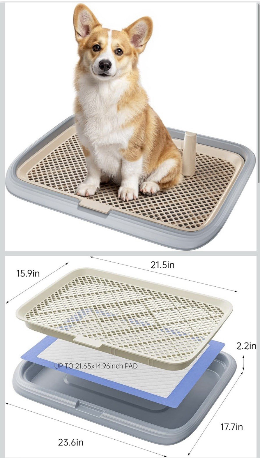 Mifoci Dog Potty Tray Mesh Pad Holder w/ Tray Easy Clean 2-Pack Gray 25.6×18.9