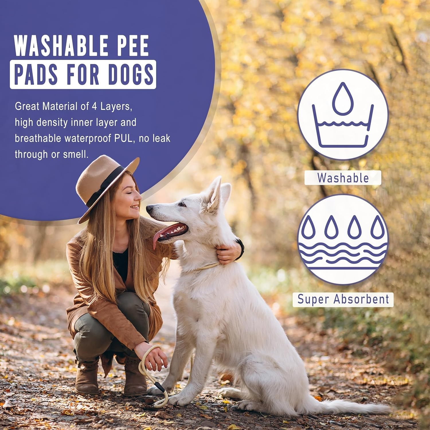 Pawriffic Washable Pee Pads for Dogs | 2 Pk | with FREE Pet Grooming gloves Blue