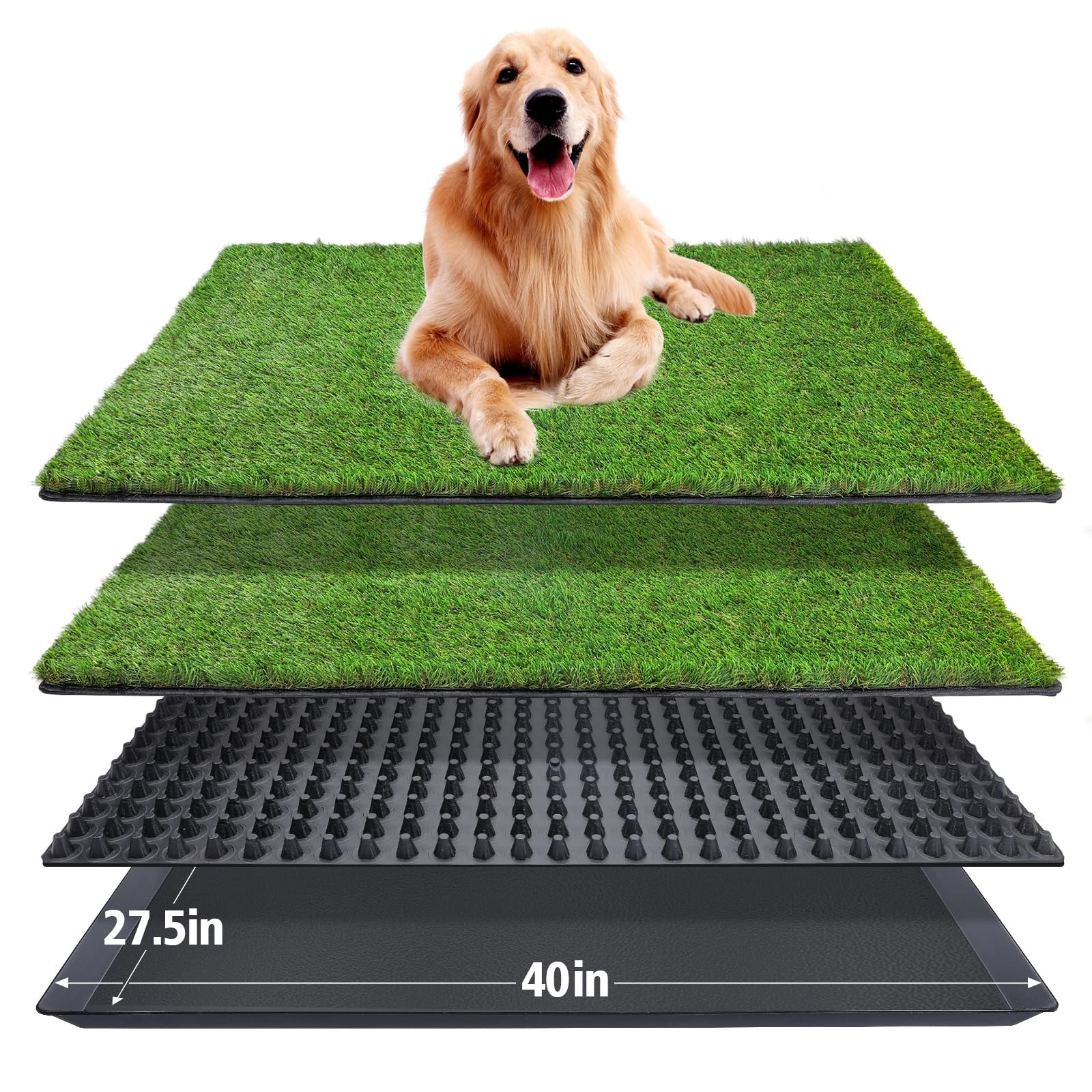 Dog Grass Pad with Tray,40”X27.5”Large Artificial Turf Grass Potty,XL Reusa…