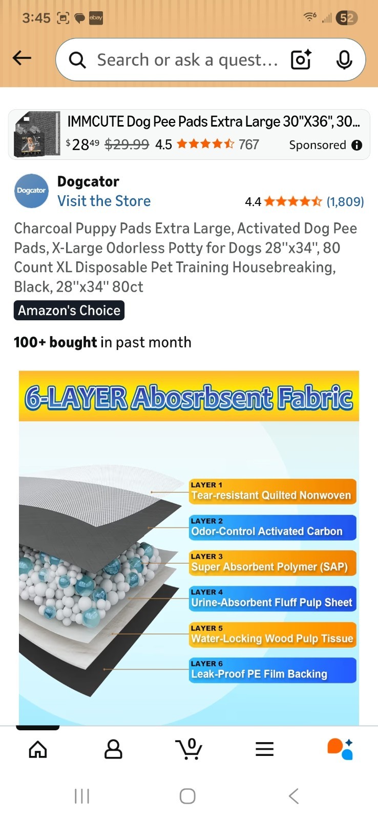 Puppy Pads Extra Large 28 x34 80 Count Charcoal Dogcator Activated X-Large Potty