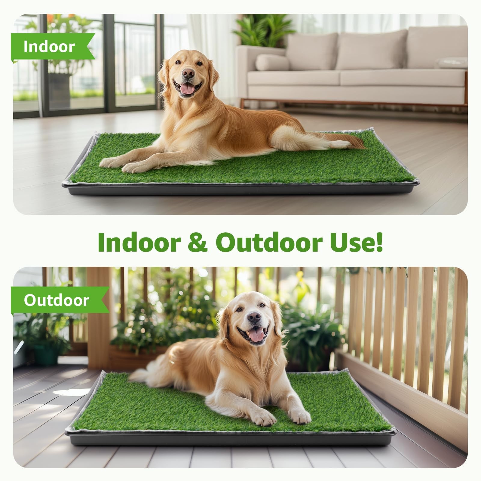 Large Dog Grass Pad with Tray – 35x23in Dog Litter Box with 2 Artificial Gras…
