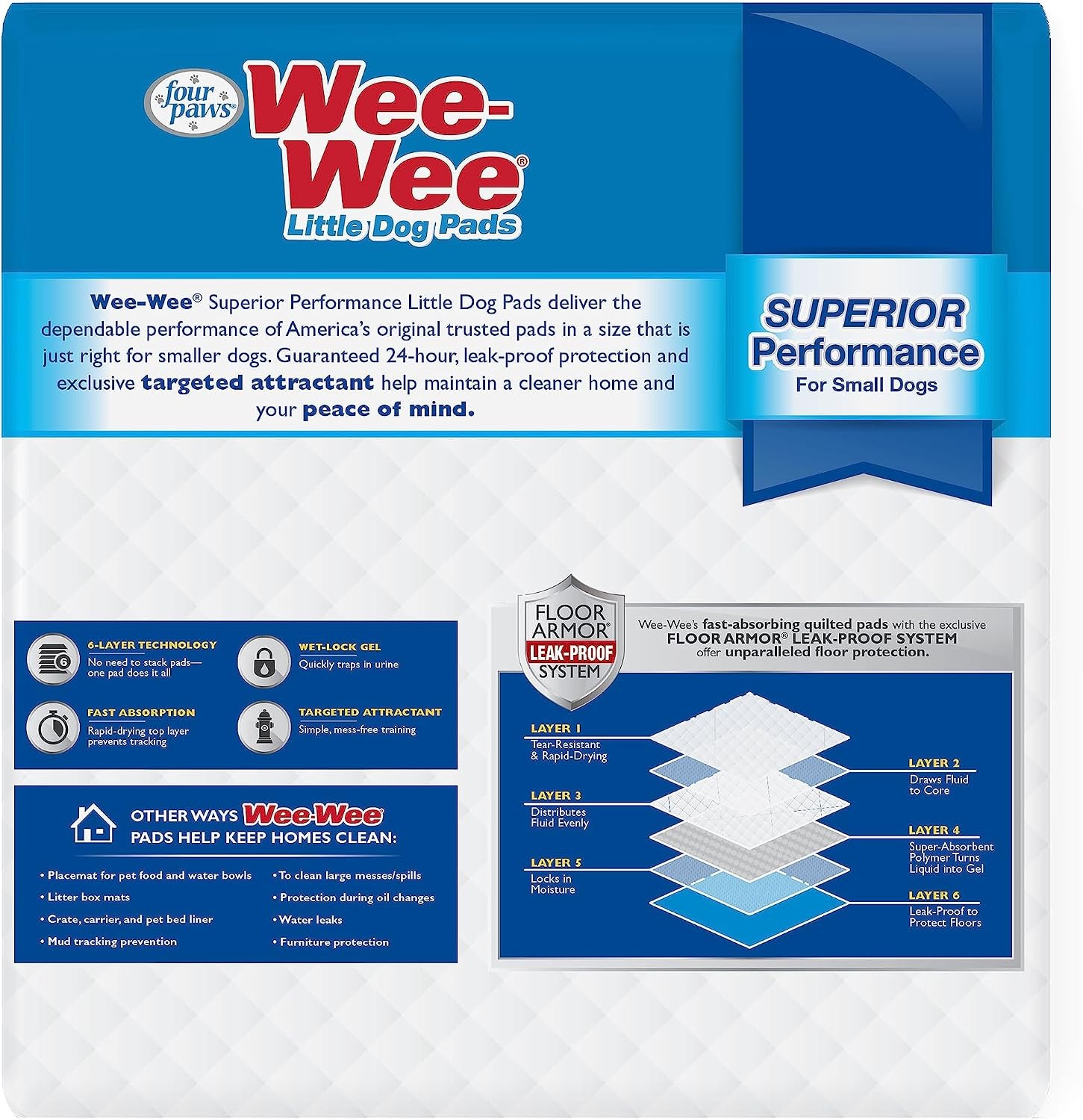 Wee-Wee Superior Performance Little Dog Pee Pads 28 Count Quilted leak-proof