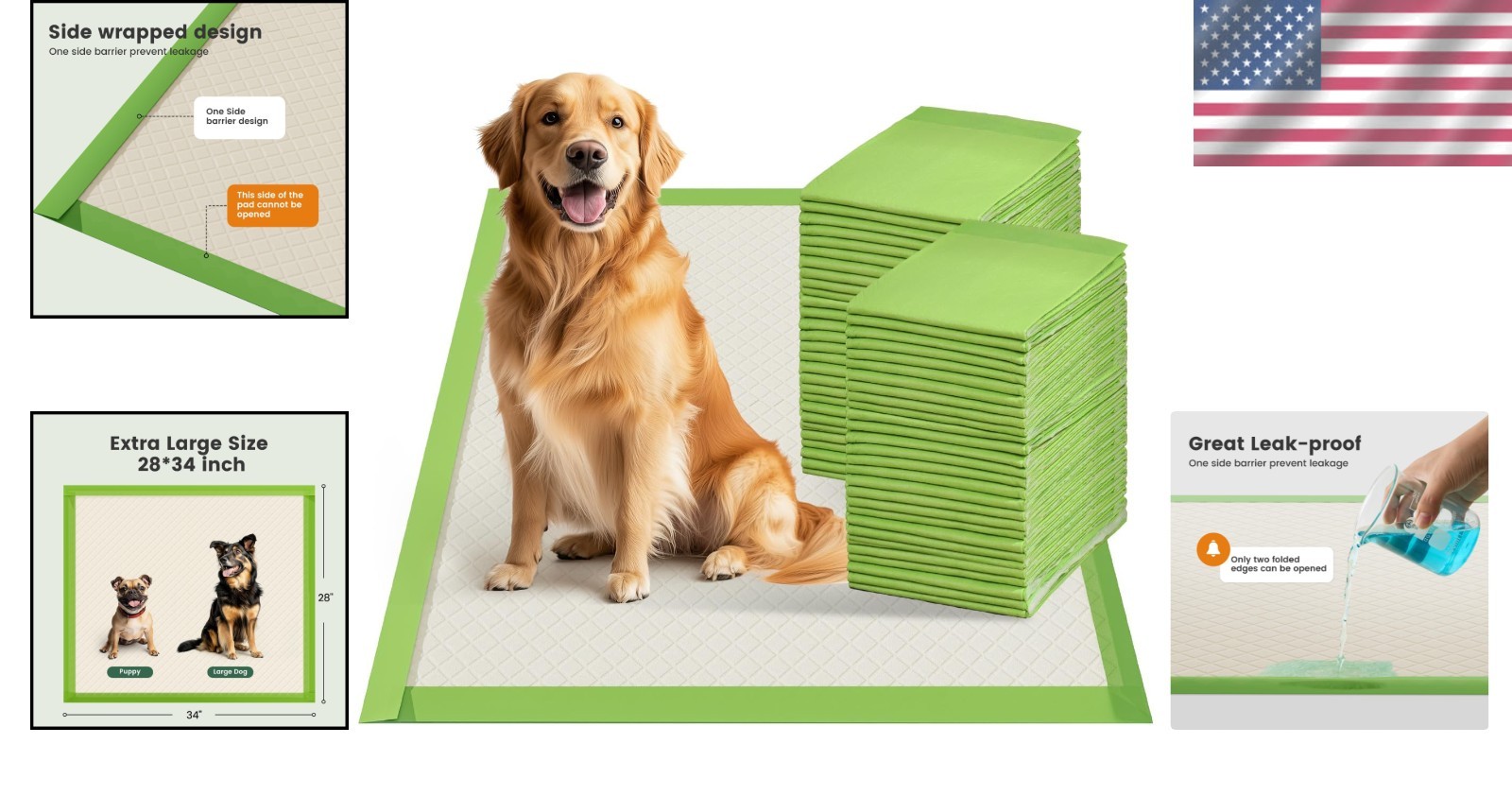 Dog Pee Pads Extra Large 28″x34″, XL Thicker ECO Green Disposable Puppy Train…