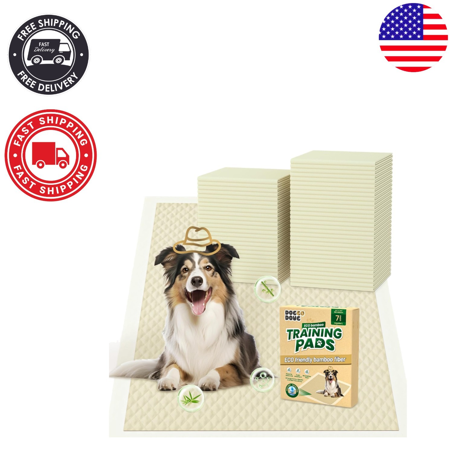 Multi-Purpose Bamboo Pee Pads – 22″x22″ for Dogs, Cats & Small Pets – 7ct