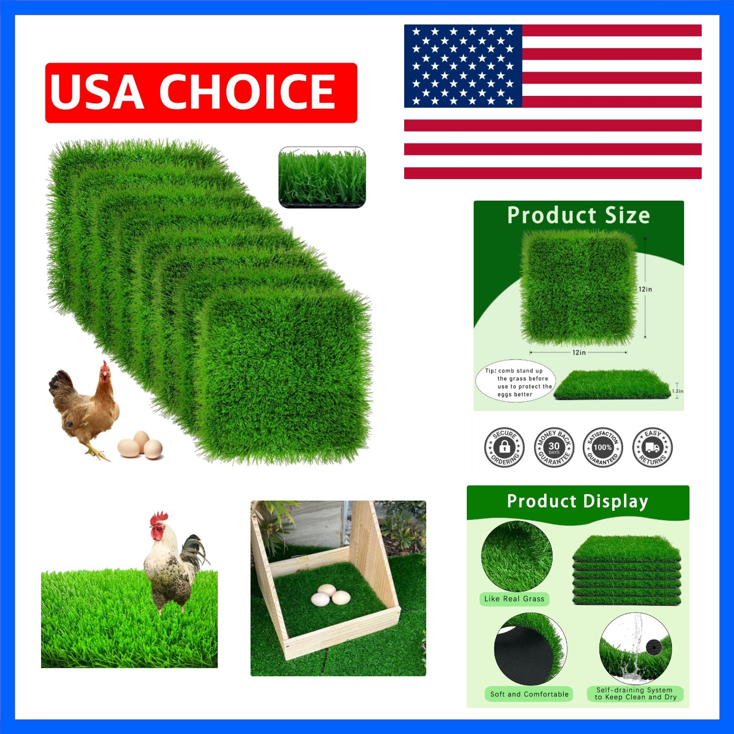 8 Pack -12×12″,Washable Thicken Artificia Grass Nesting Box Liners Pee Pads R…
