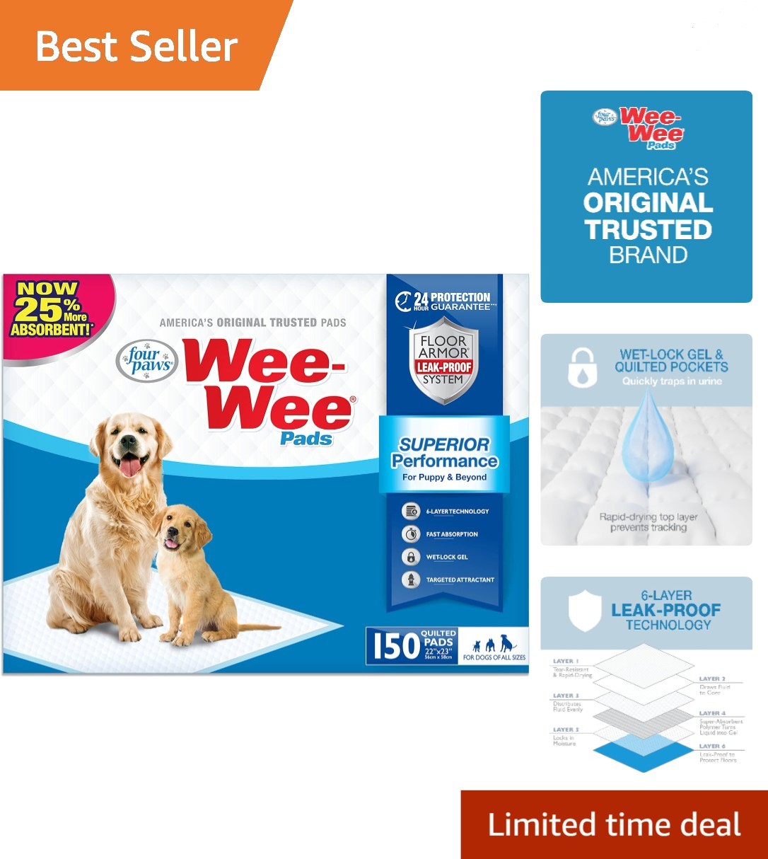 Wee-Wee Unscented Dog Pee Pads – 25% More Absorbent, 22″ x 23″, 10 Count