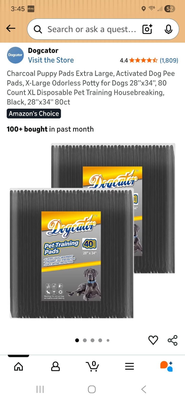 Puppy Pads Extra Large 28 x34 80 Count Charcoal Dogcator Activated X-Large Potty