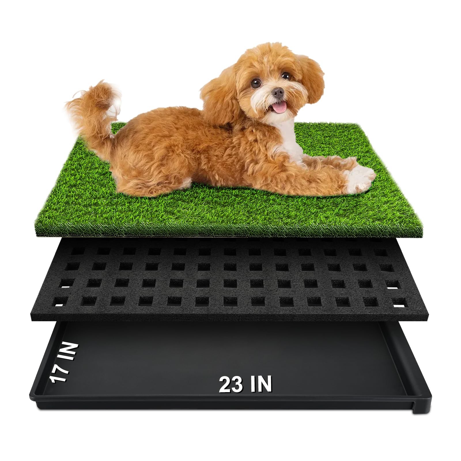 Dog Grass Pad with Tray, 23”X17” Small Artificial Turf Grass Potty, Reusabl…