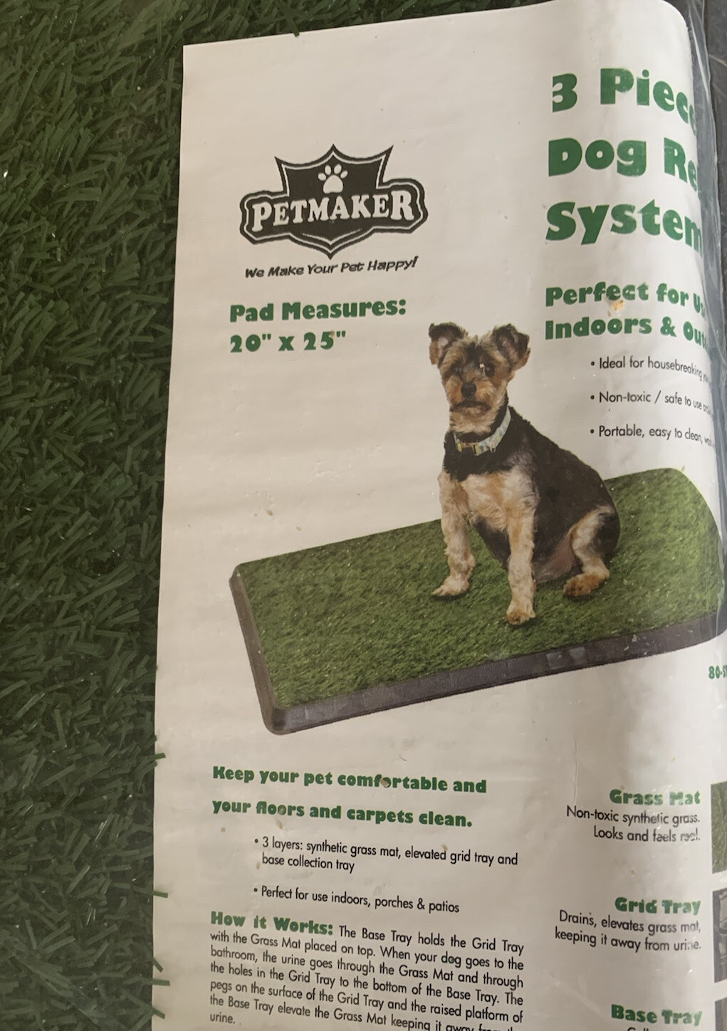 3 Pc Dog Artificial Grass Mat Indoor Potty Training For Dogs Toilet Trainer Pad