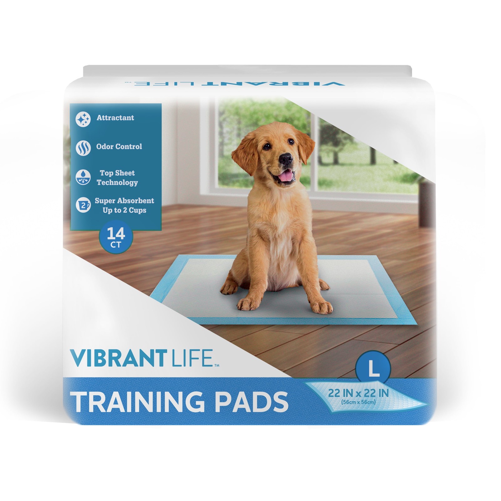 Vibrant Life Training Mats – Super Absorbent, Leak-Proof, 22″ x 22″ (14 Count)
