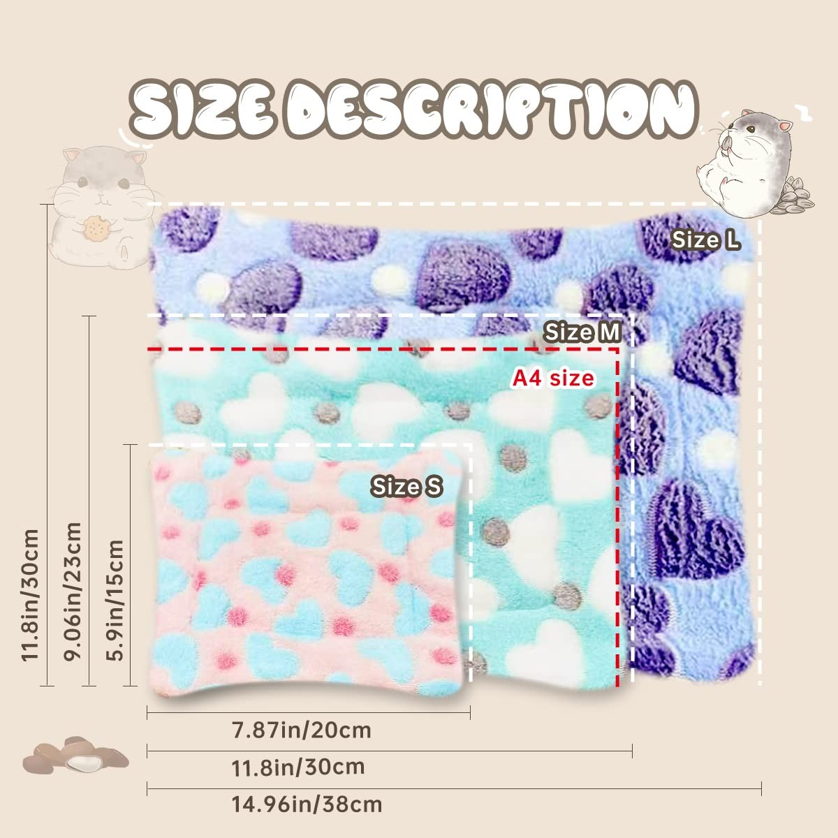 EAEDMY 4 Pieces Guinea Pig Bunny Comfortable Bed 11.8″x9.1″, 1.Hearts Pattern
