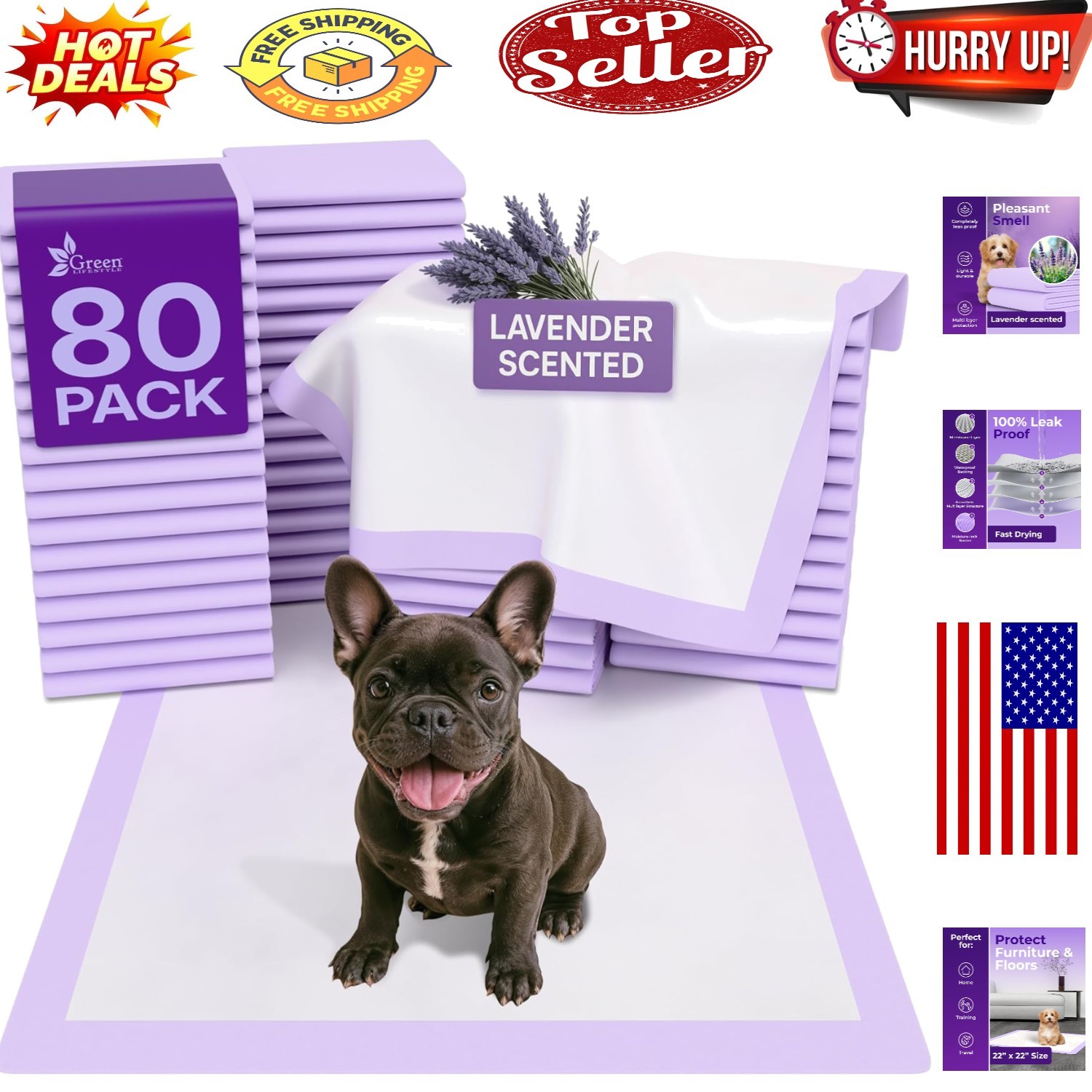 Super Absorbent Lavender Scented Leak-Proof Dog & Cat Training Pads (80 Pack)