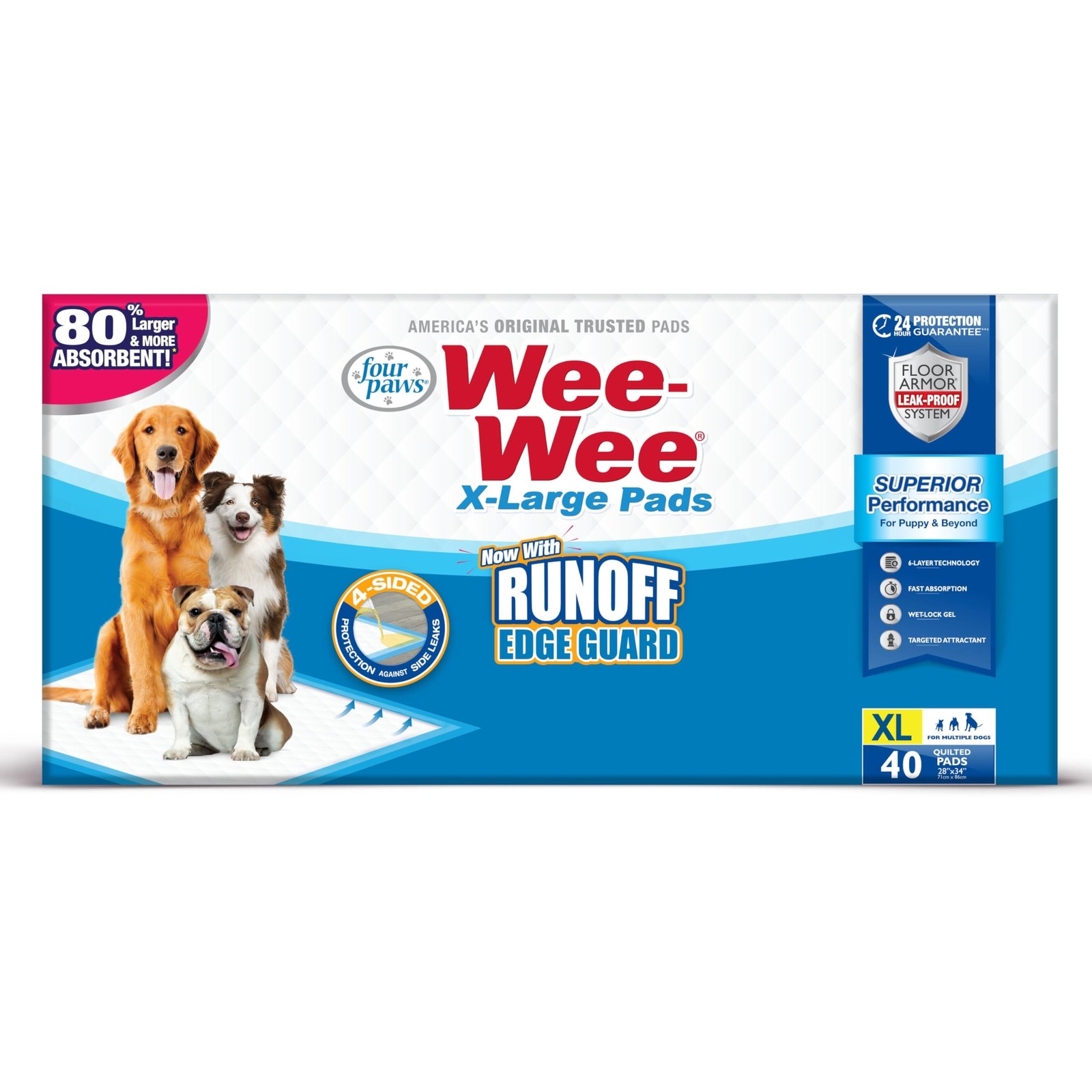 Four Paws Wee-Wee Superior Performance Pee Pads for Dogs with Runoff Barrier …
