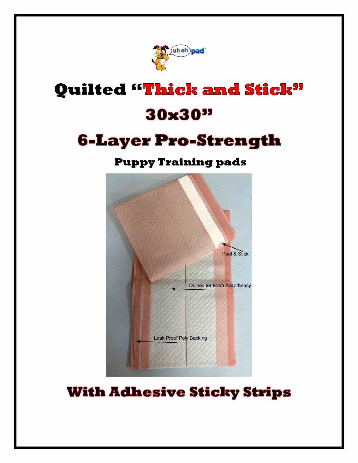 60ct 30×30″ 6-Layer Quilted Puppy Pads PRO Super Absorb SAP Gel/Sticky Strips