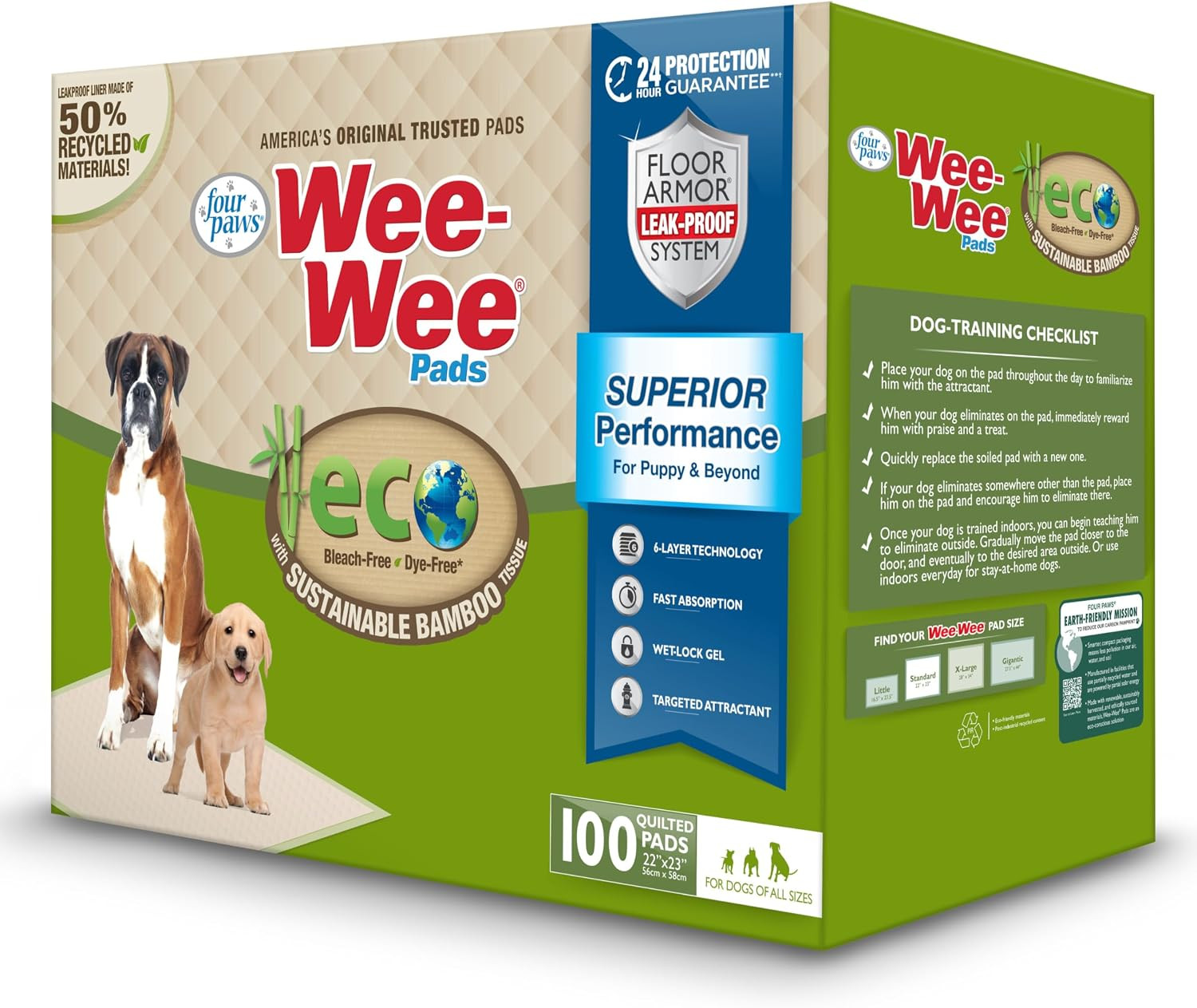 Four Paws Wee-Wee Superior Performance Bamboo Pee Pads for Dogs, Earth Friendly