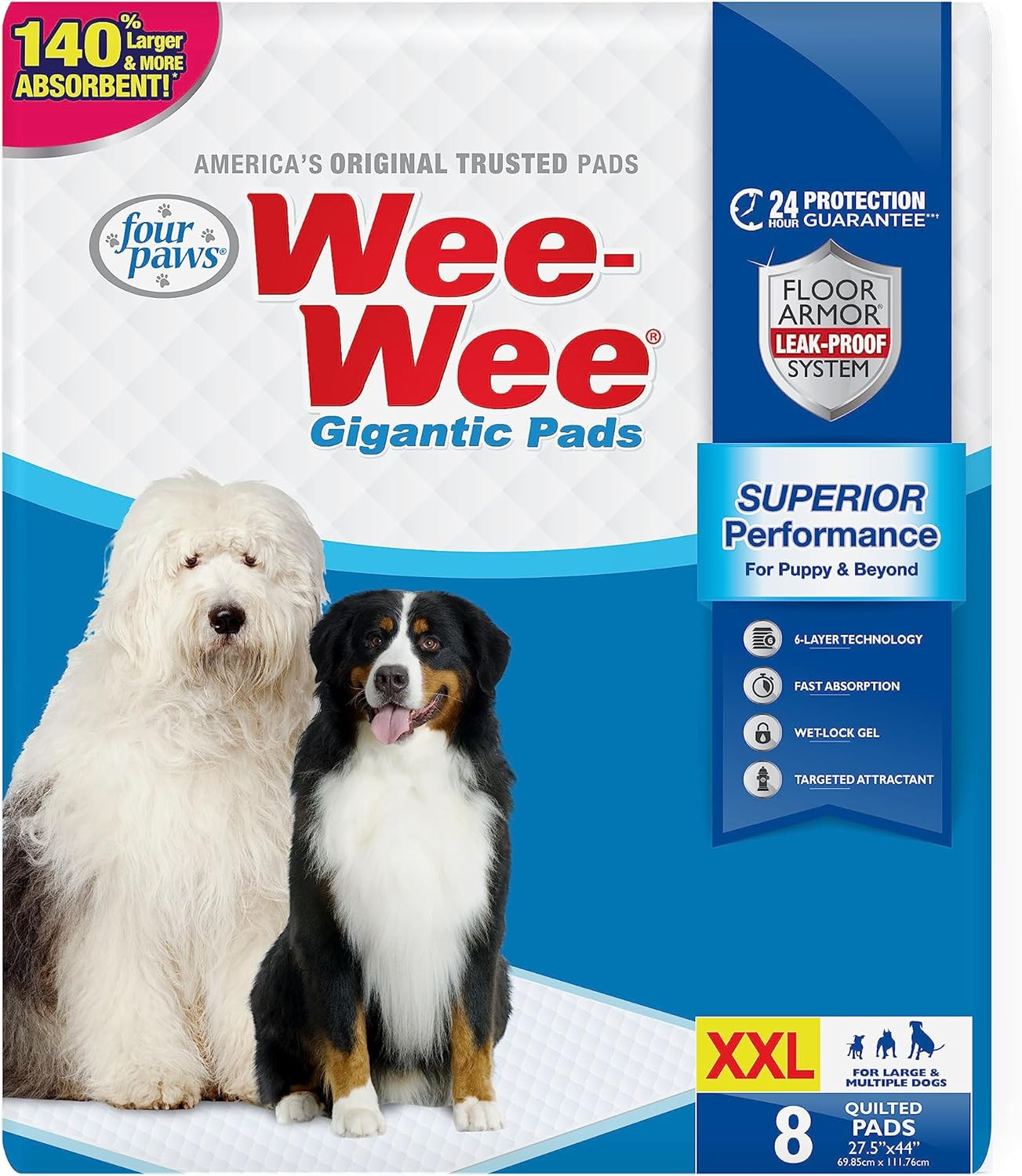Wee-Wee Superior Performance Gigantic Pee Pads for Extra Large Dogs, Leak-Proof