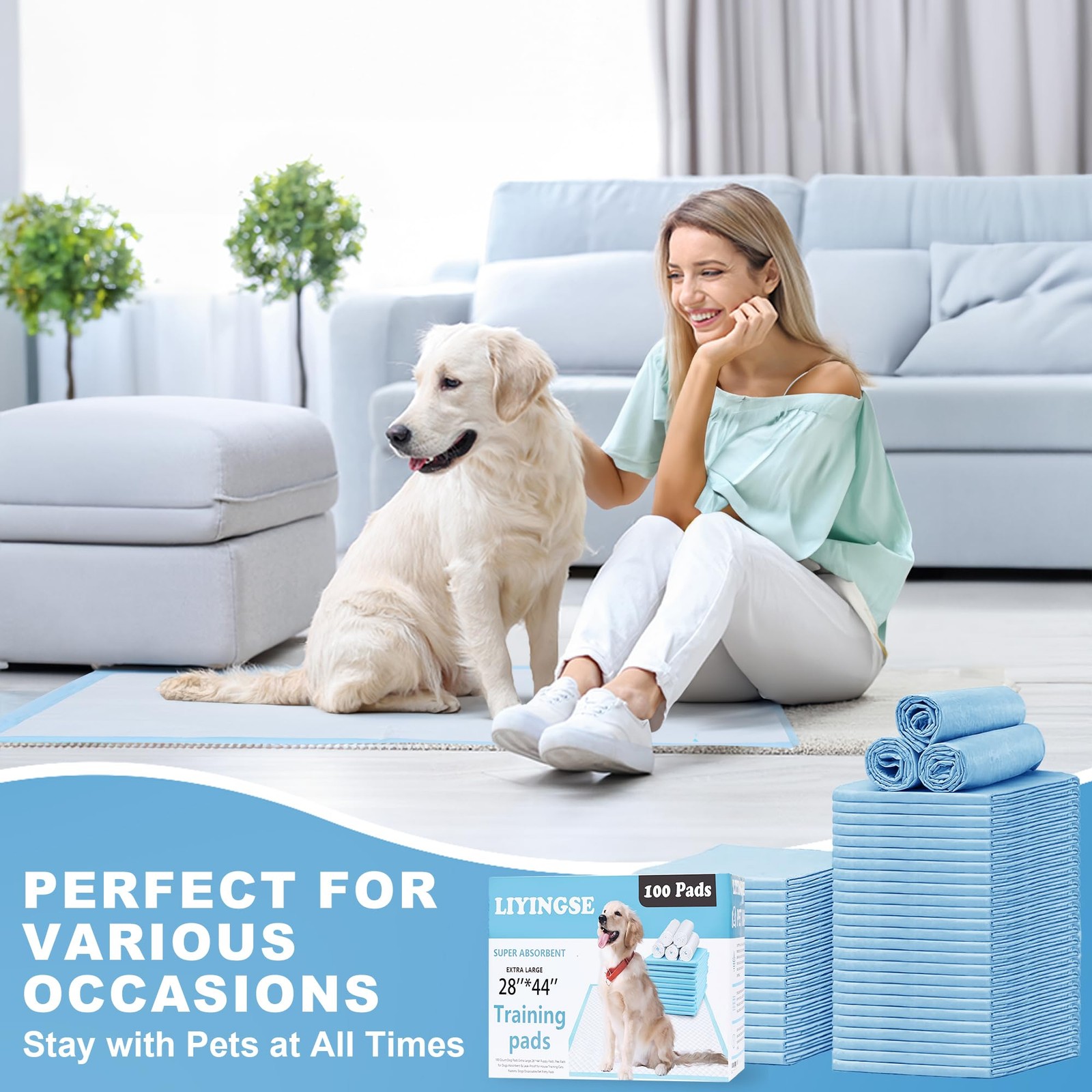 Puppy Pee Pads for Dogs 28″x44″ 100 Count, Dog Pee Pads Extra Large, Leak-Pro…