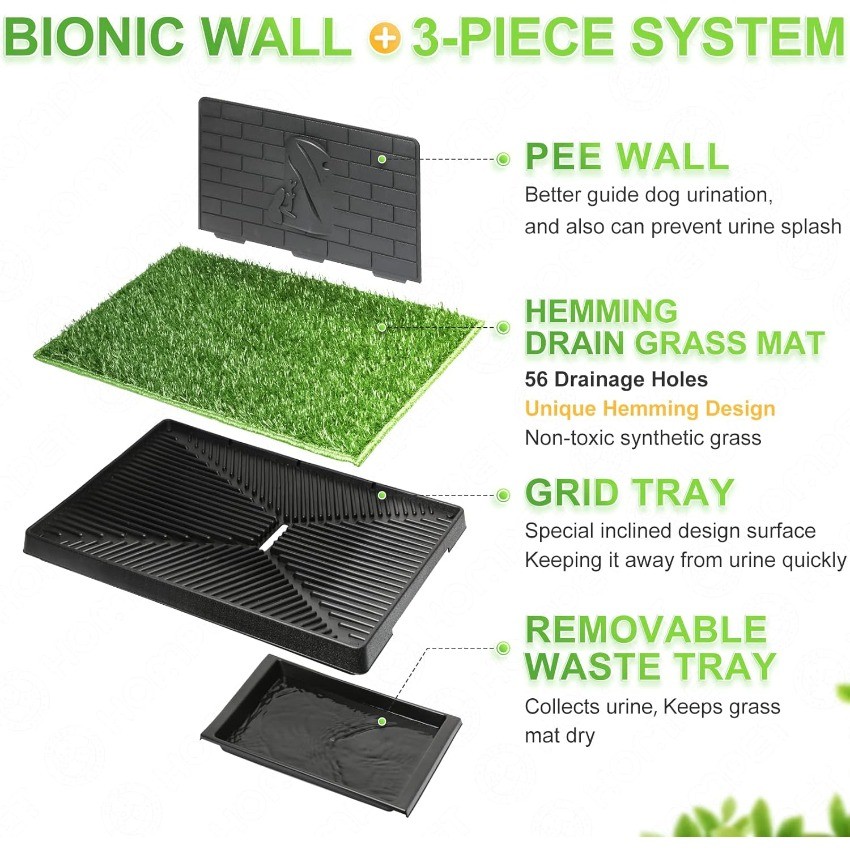 Hompet Dog Grass Pad with Tray Large, Puppy Turf Potty Reusable Training Pads