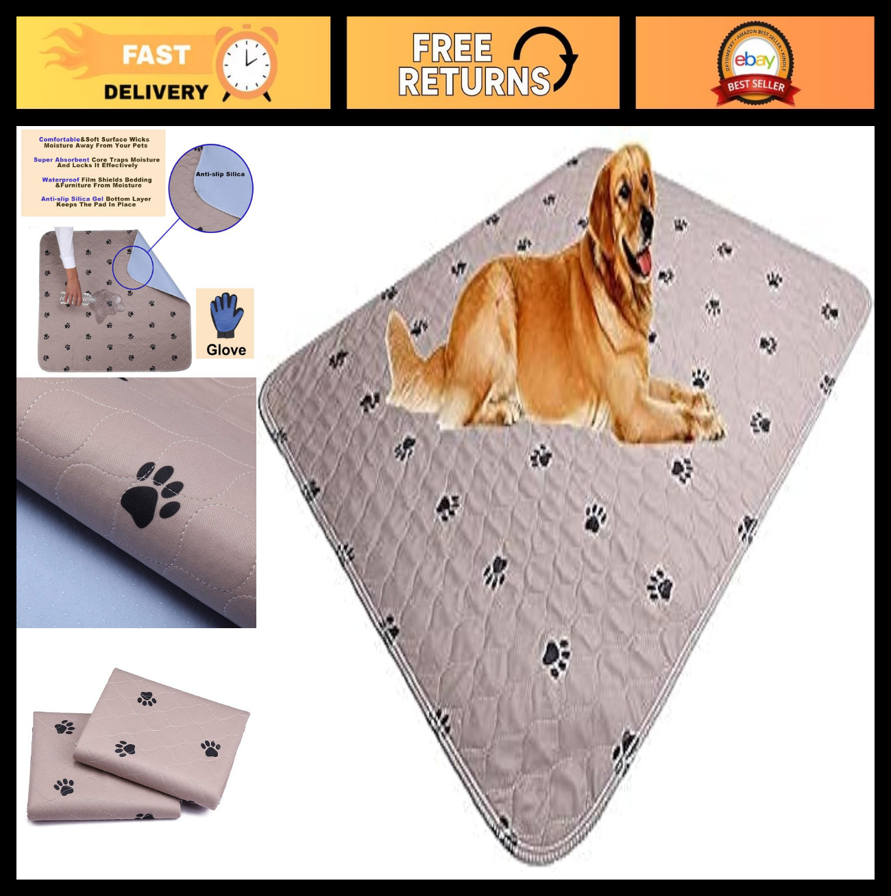 Reusable Washable Puppy Pads – Large Waterproof Dog Pee Pads, Super Absorbent Ma
